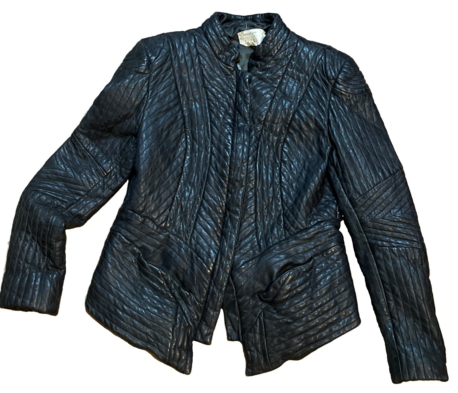 Nicole Miller Large Black Quilted 100% Lamb Leather Jacket – Women Vintage