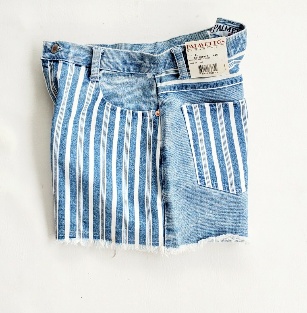 Vintage NWT 90s Blue White Stripe Palmettos High Waisted Mom Shorts Junior 11 B