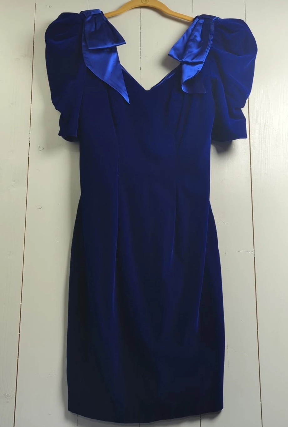 Vintage Scarlett Nite 1980’s Prom Dress Size 9/10 Blue Velvet Puff Sleeve Party