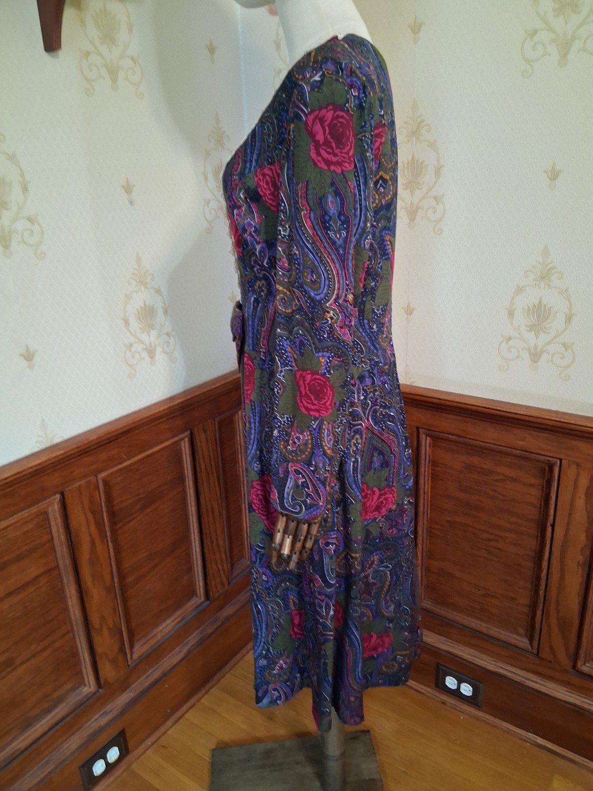 Vintage 1980s Betsey’s Closet Purple Paisley Rose Puff Sleeve Cottagecore Dress