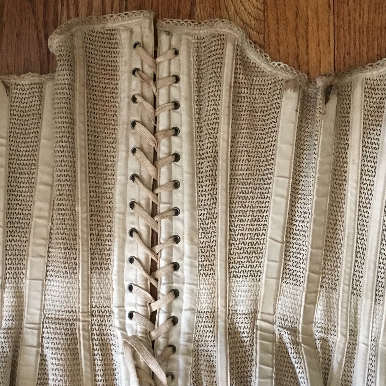 Antique Victorian Summer Mesh Corset Ecru Lace Up Back Imperfectly Perfect!!!