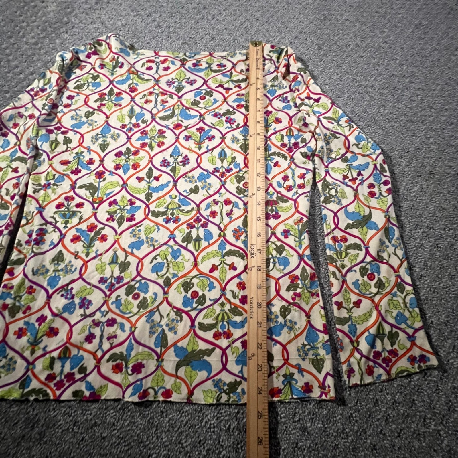Emilio Pucci Vintage 60s Top Womens 8 Multicolor Signature Silk Floral Trellis