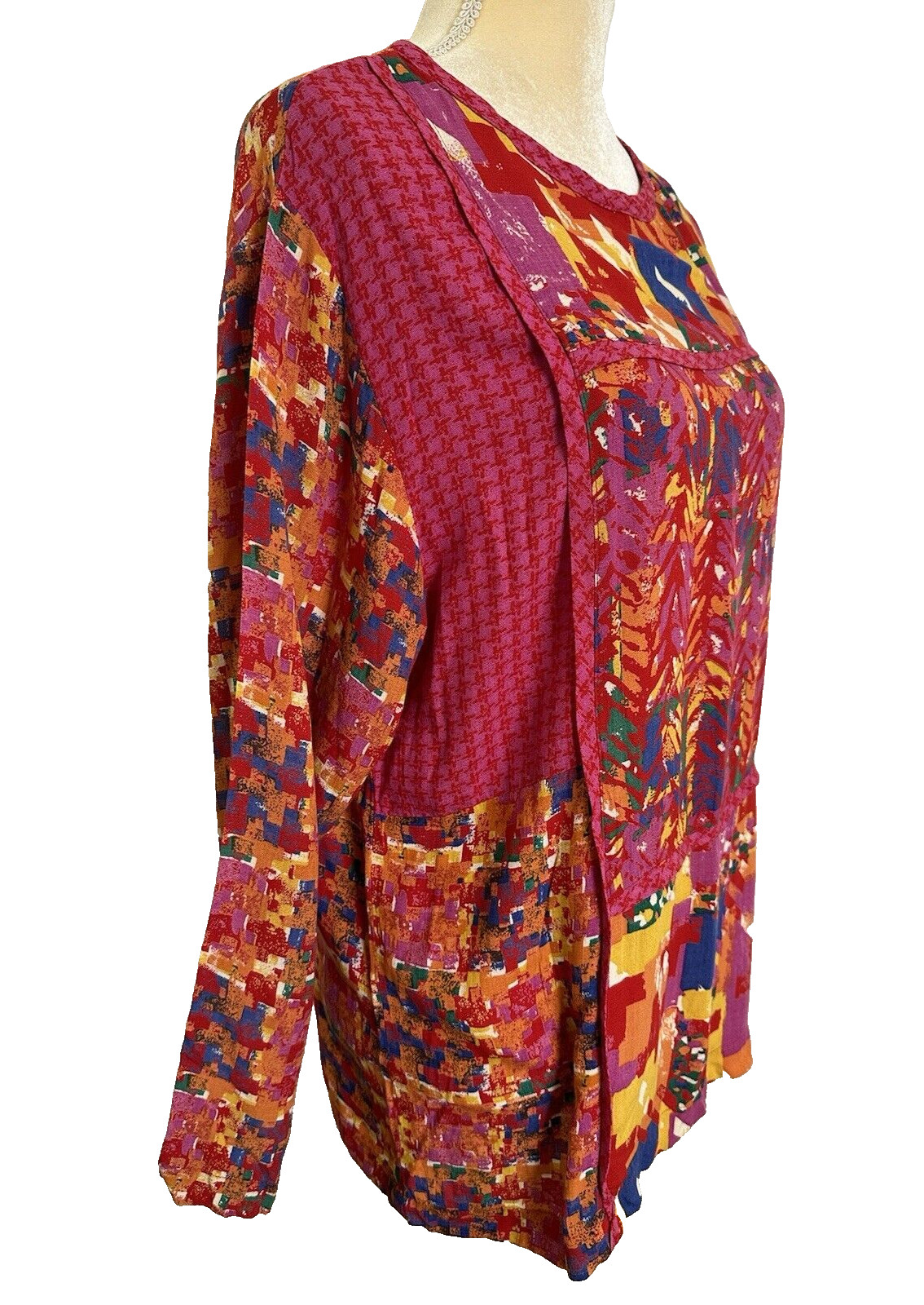 CAROLE LITTLE Vintage Multicolor Top Petite 80s Blouse Red Pink