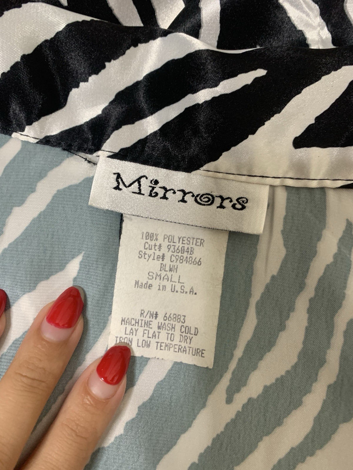 Vintage 90’s Mirrors Zebra Print Silky Long Sleeve Club Button Down Size Small S