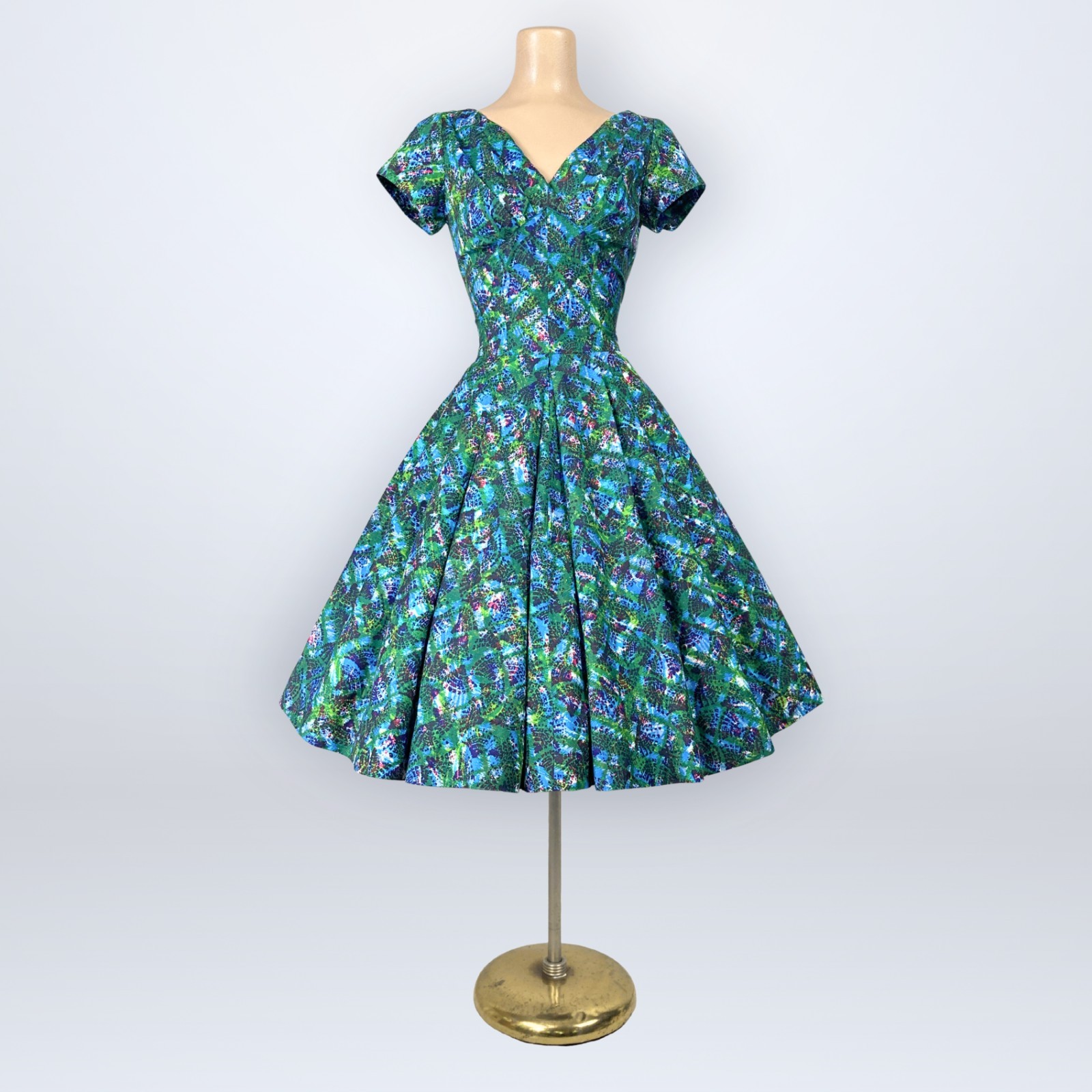 Vintage 1950s Kane Weill Cottontime Pebble Stone Print Full Sweep Dress New Look