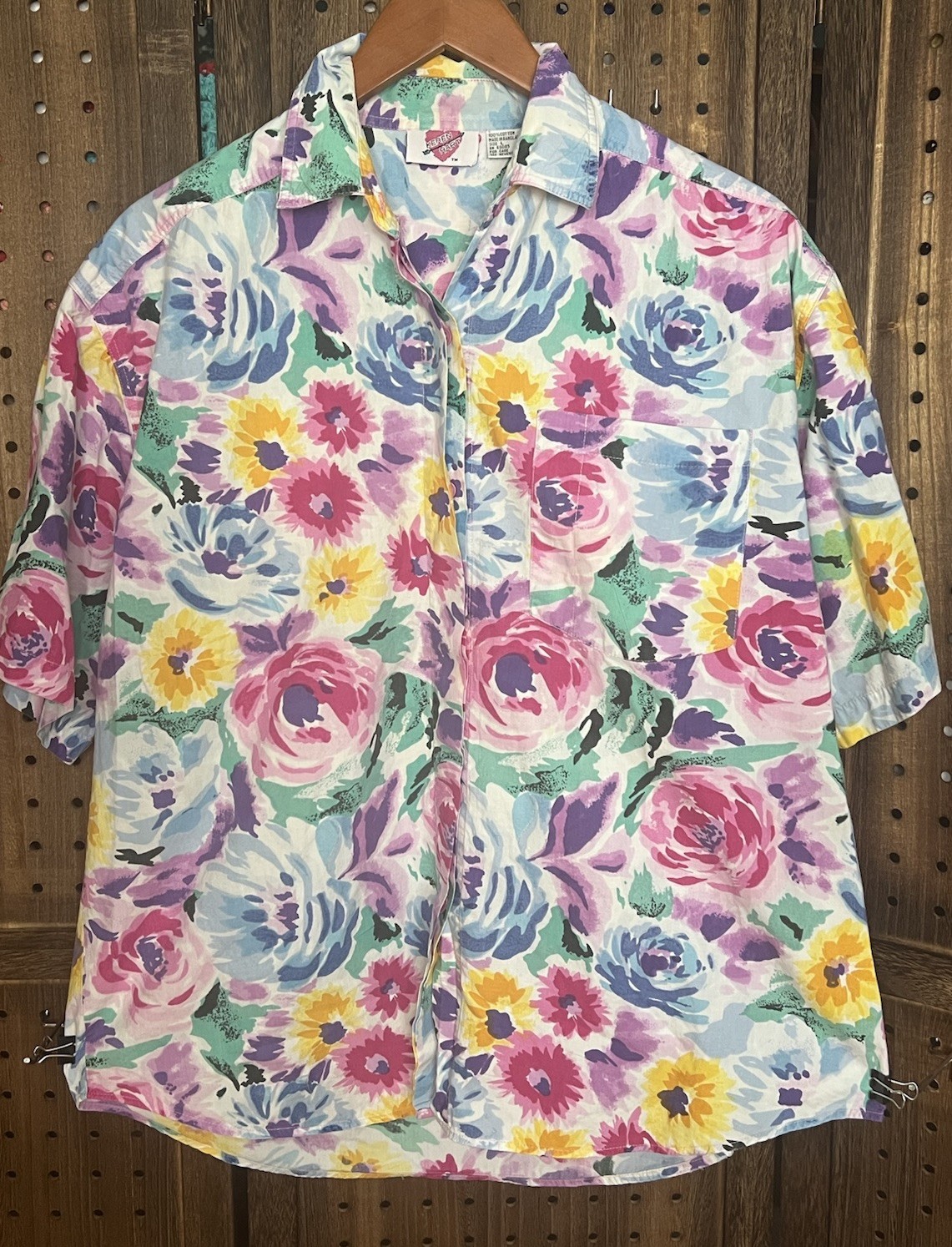 Vtg Keren Hart Women’s Large Floral Colorful Button Up Shirt Teachercore