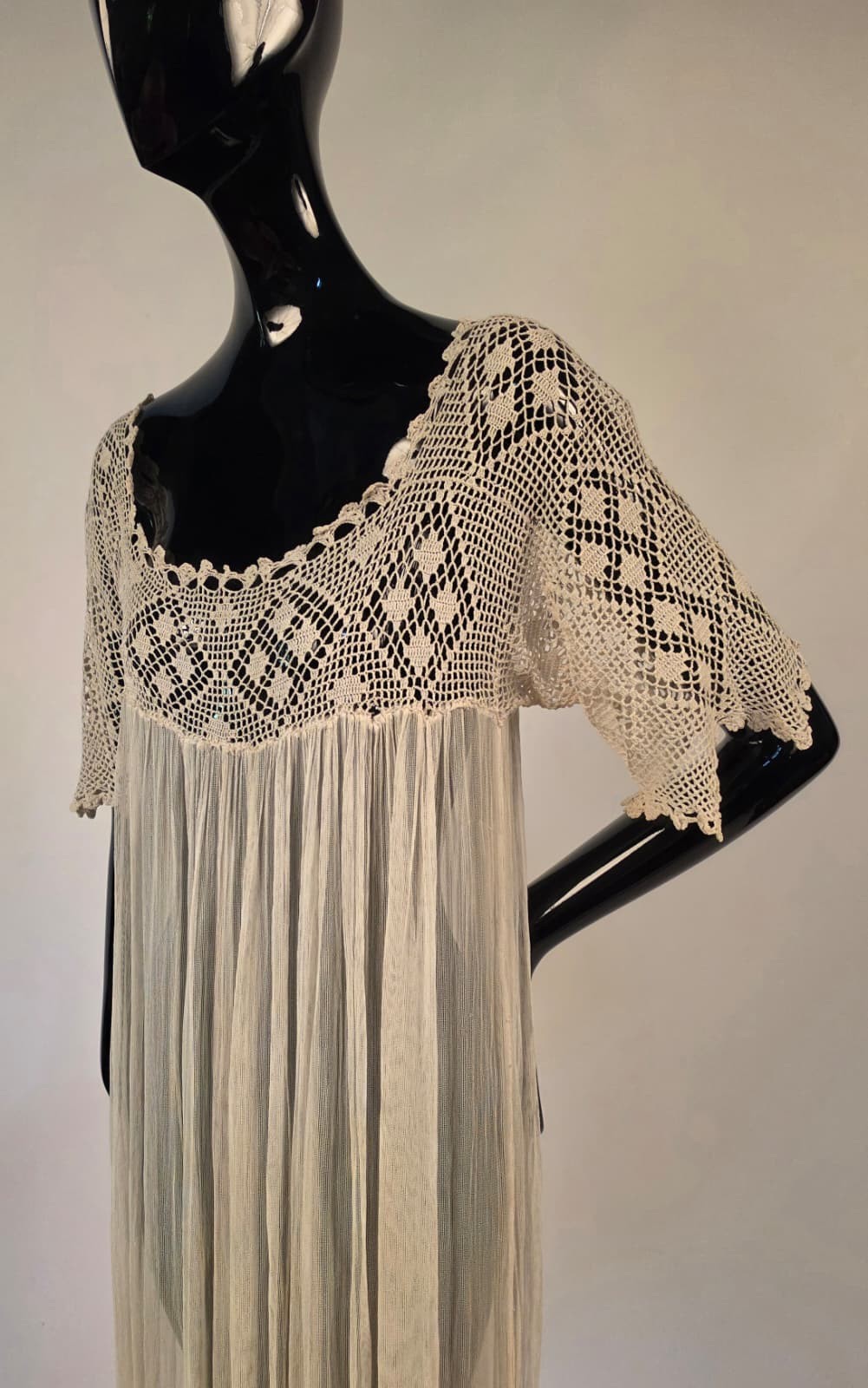 ROMANTIC EDWARDIAN DIAMOND FILET LACE DRESS W SOFTEST FINE TULLE NET 