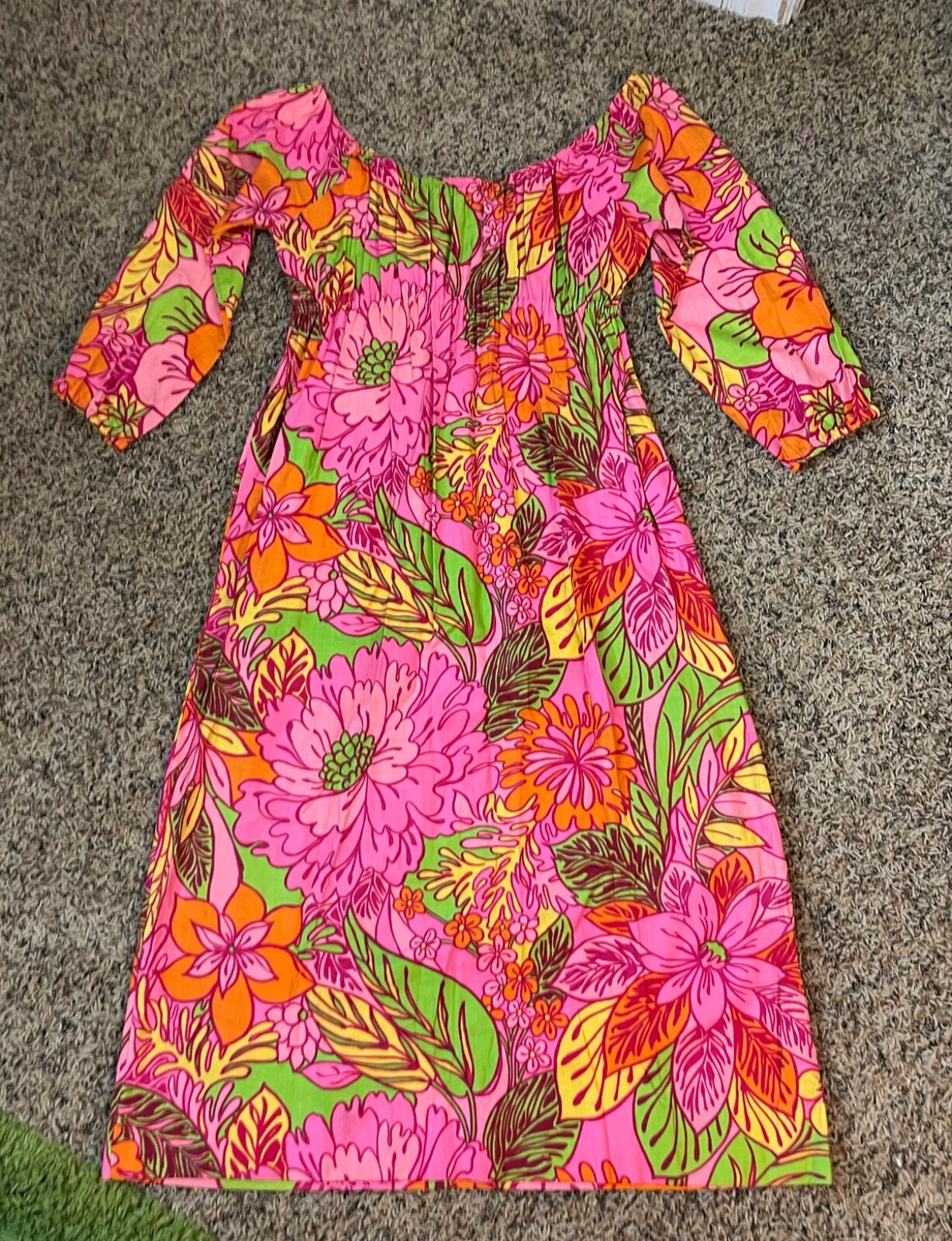 Vintage 60’s FLORAL MUMU MAXI DRESS Kaftan Groovy HAWAIIAN Lounge Retro Hippie