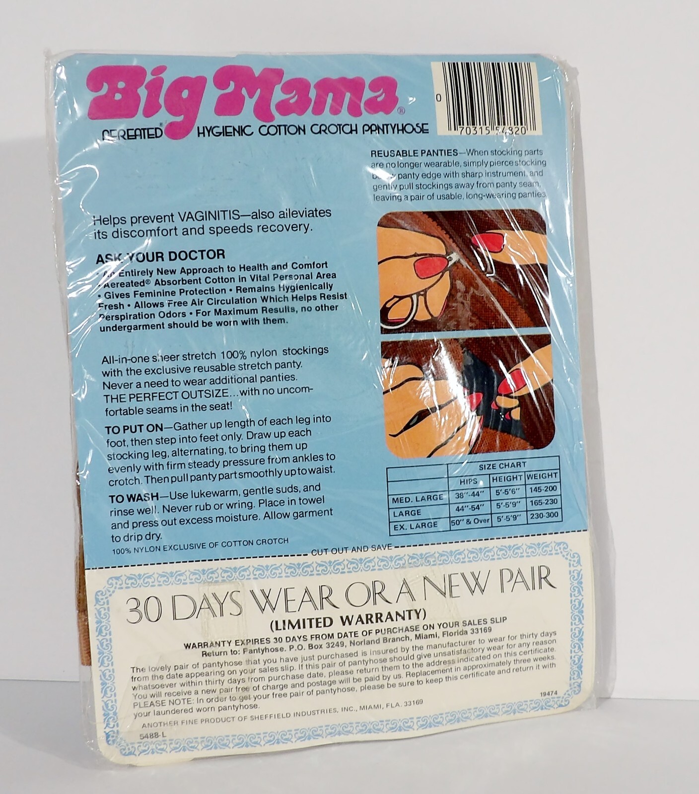 Vintage 1977 BIG MAMA PANTYHOSE Beigetone Reusable Panties Large