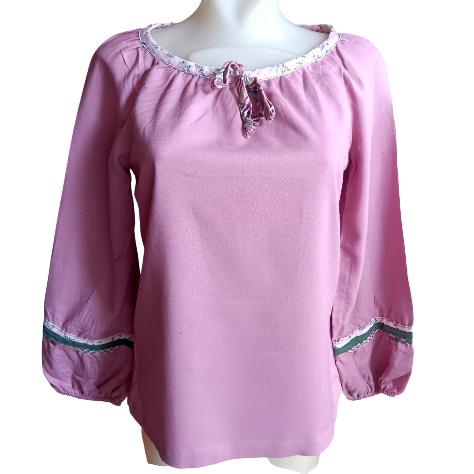 True Vintage Peasant Top Small Floral Trim Ribbon Tie Boho Hippy Handmade 1970’s