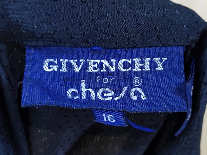 VTG Givenchy For Chesa Pussy Bow Blouse Black Mother Of Pearl Sz 16 Dots Texture