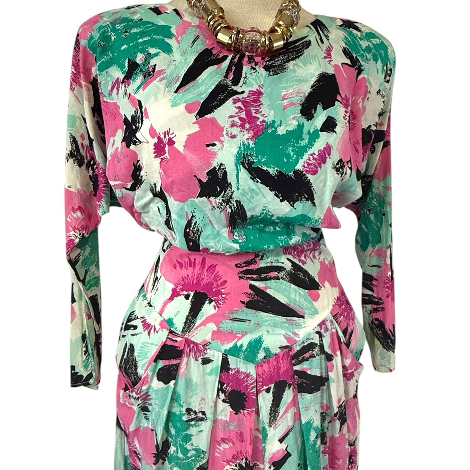BEGINNINGS Dresses Company Inc. 1980s Vintage Abstract 80s 40s office siren 7/8
