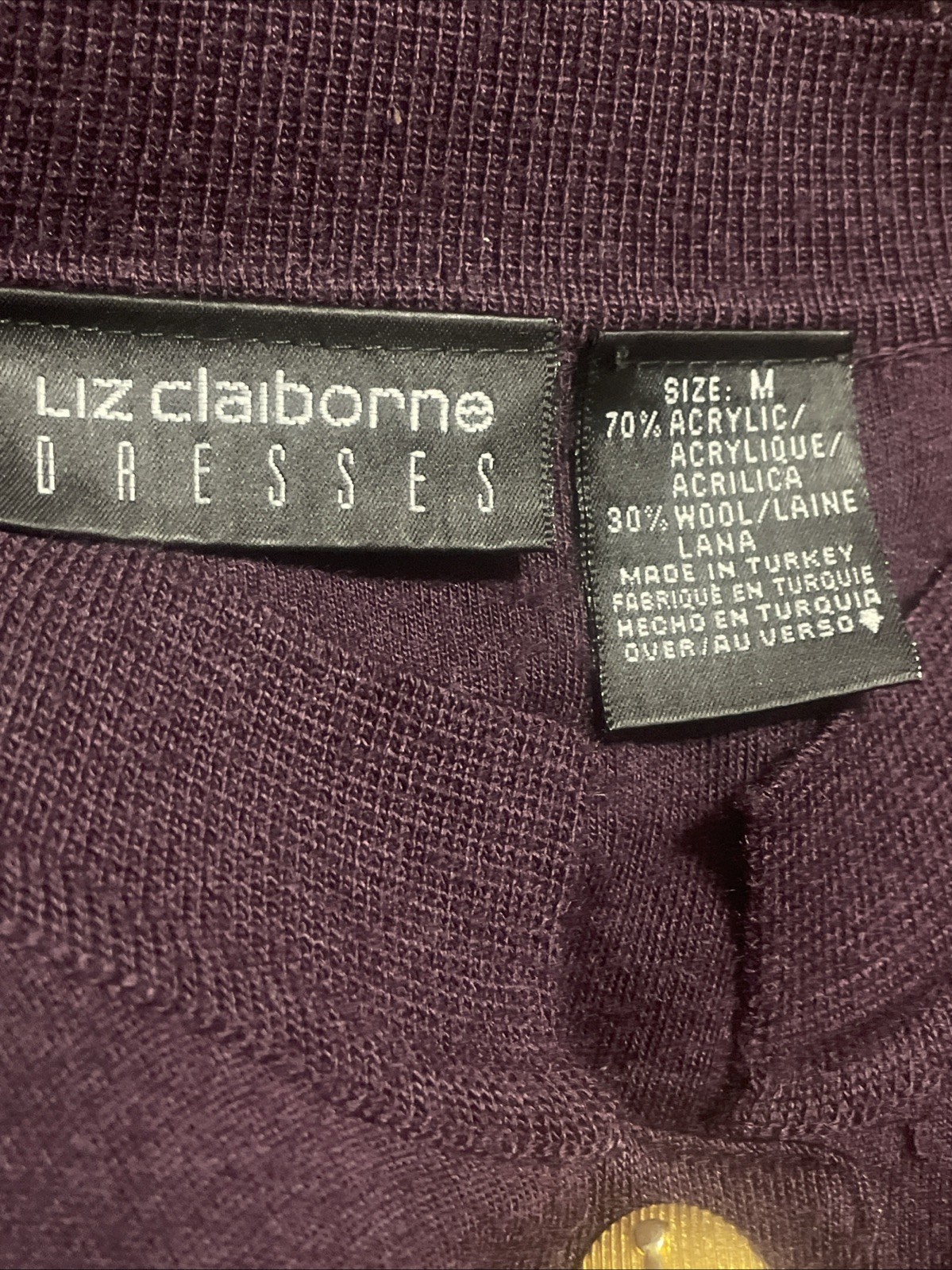 Liz Claiborne Sweater Dress Teal Knit Gold Buttons Office Burgundy Sz M VTG 80s