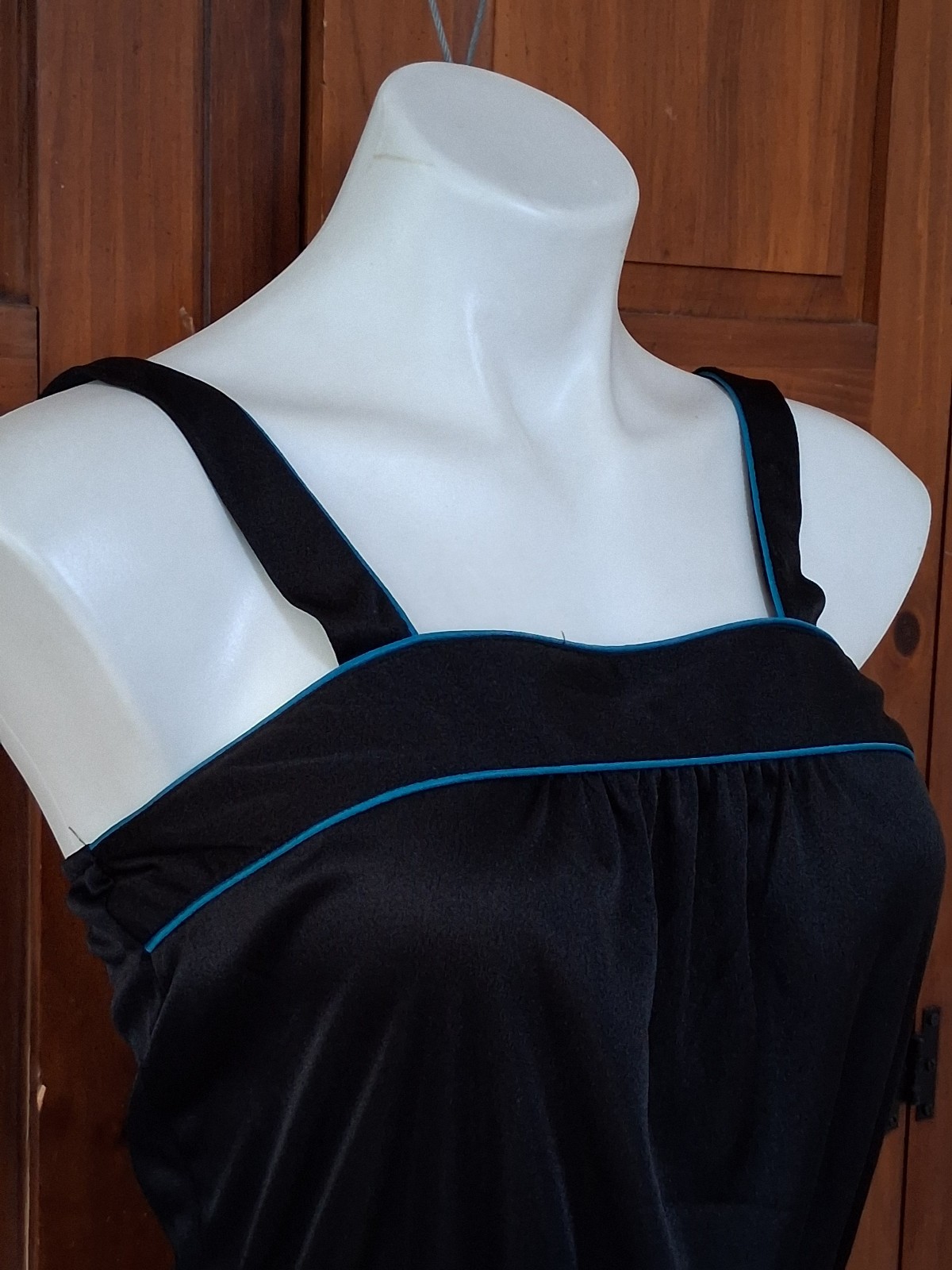 Vintage 1980s Black Sundress Poly Knit Disco Dance Sun Dress M/30