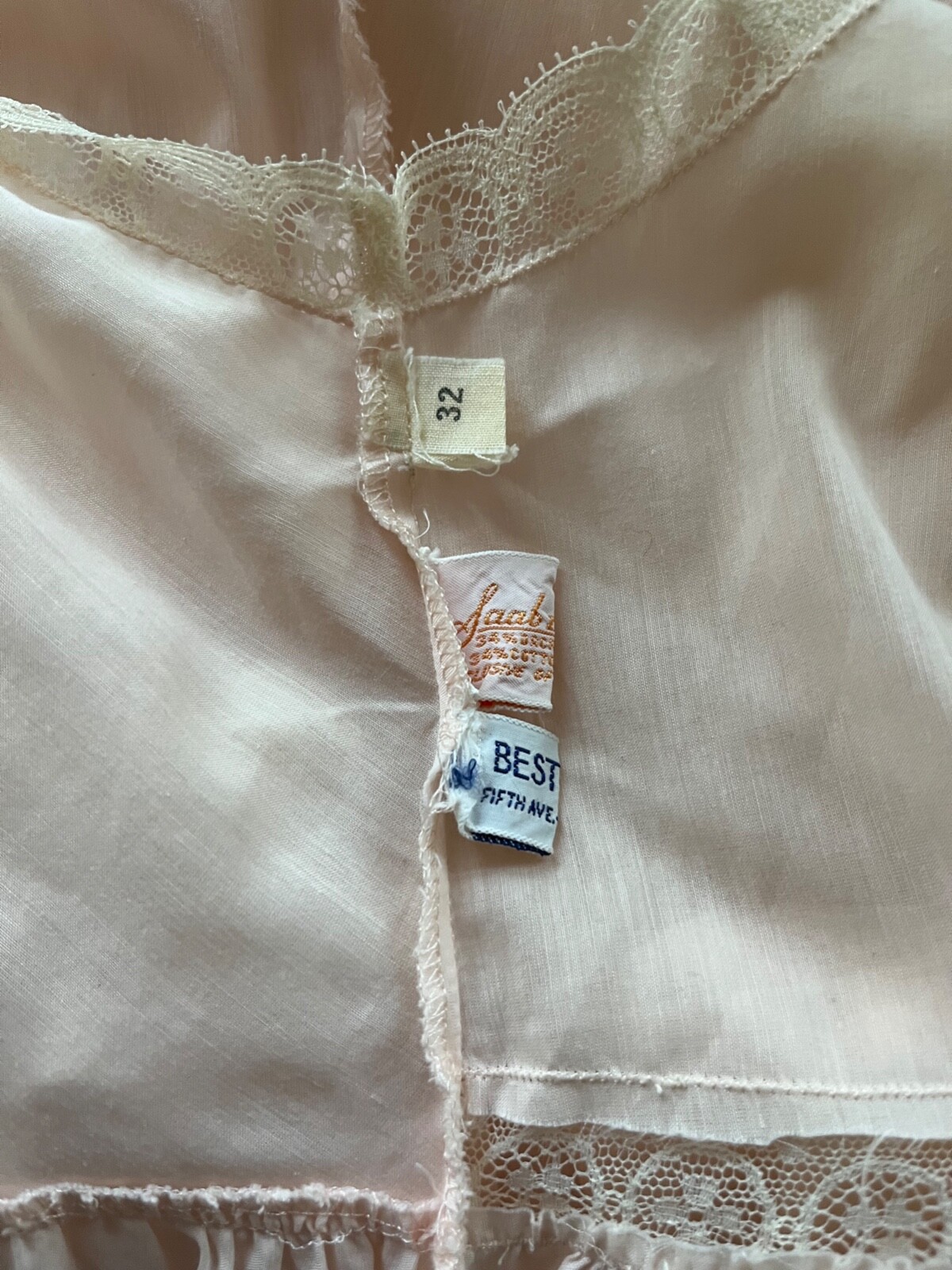 VTG Best & Co Fifth Ave New York Pale Pink W/Lace Slip Nightgown Sz. Small 32