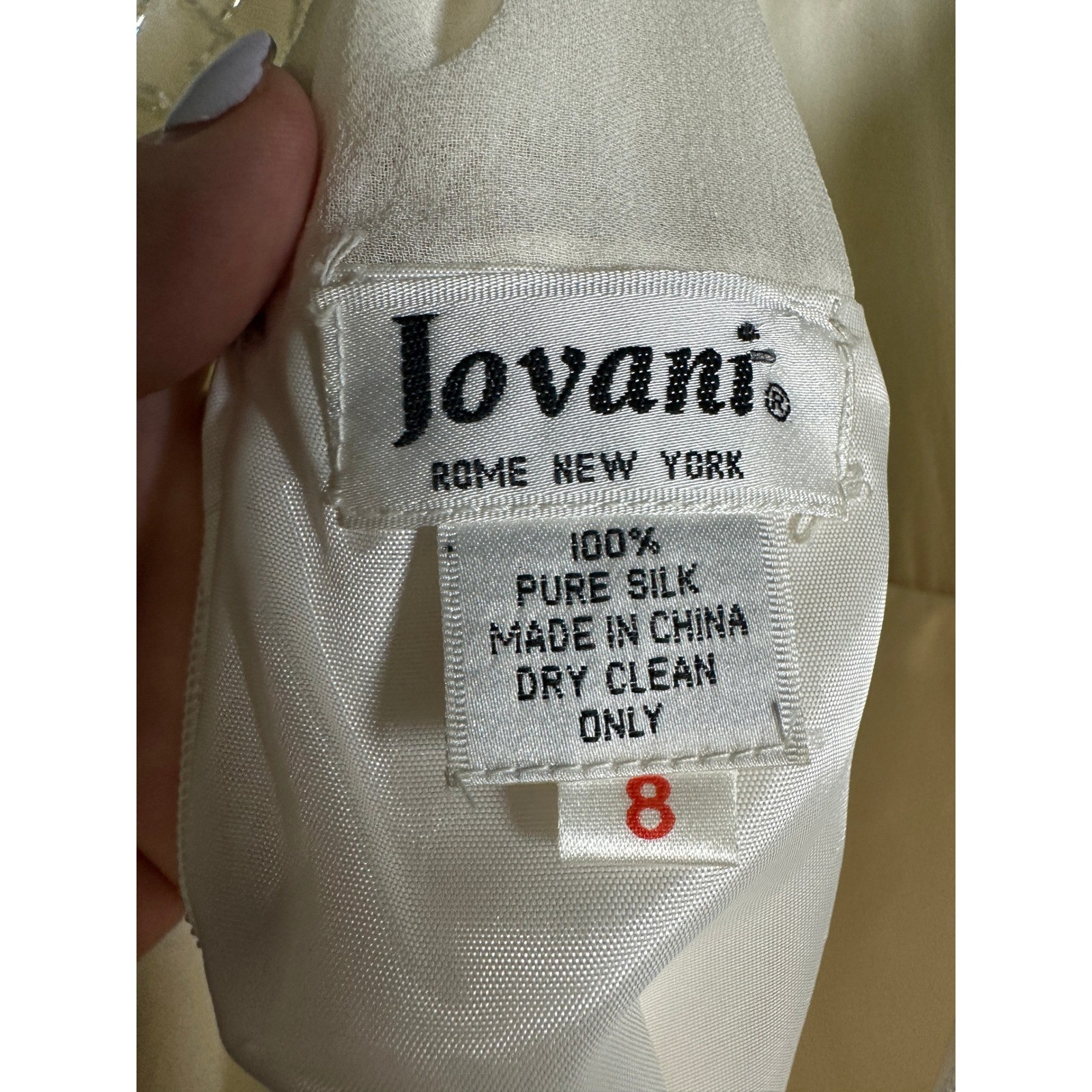 Jovani Vintage Pure Silk Beaded Sequin Long Sleeve Evening Gown Ivory Size 8