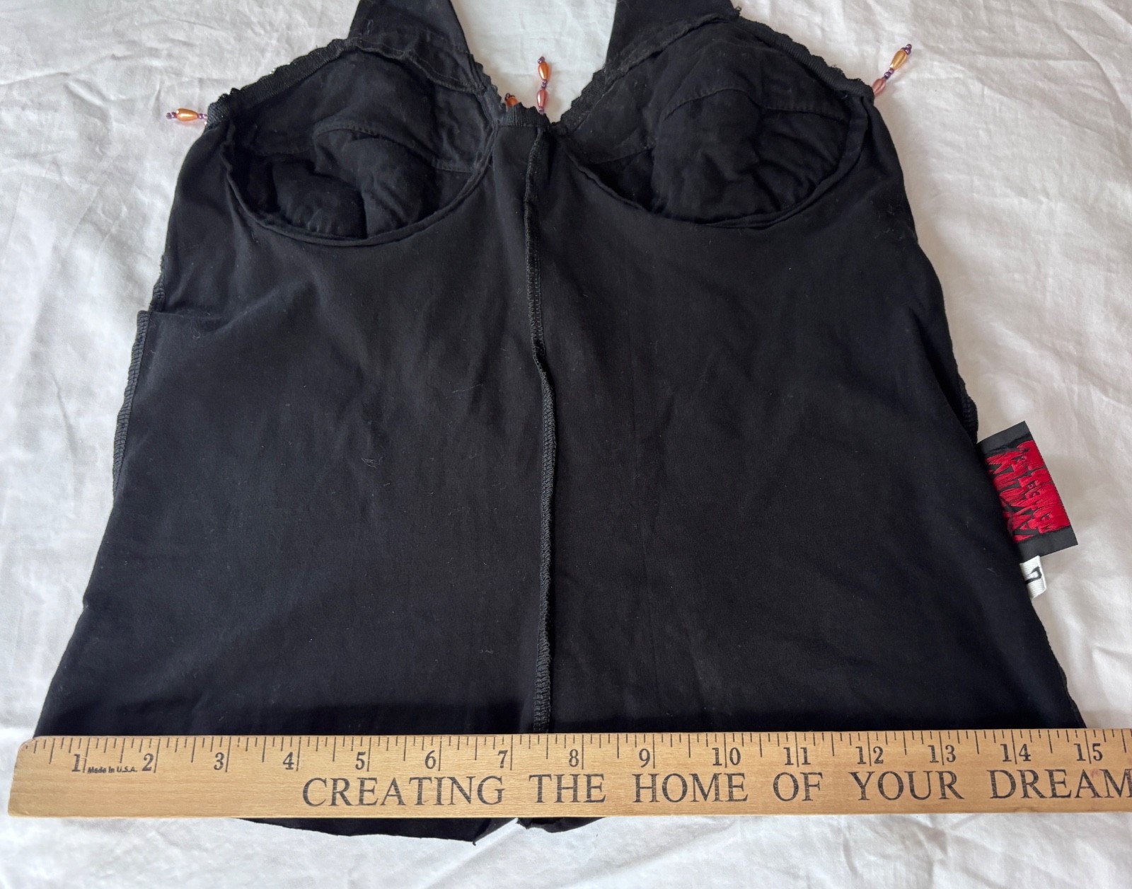 VTG Y2K BLACK PINK SEQUIN&FRINGE BEADED EMBELLISHED CAMI CROPPED TANK TOP*XS/S