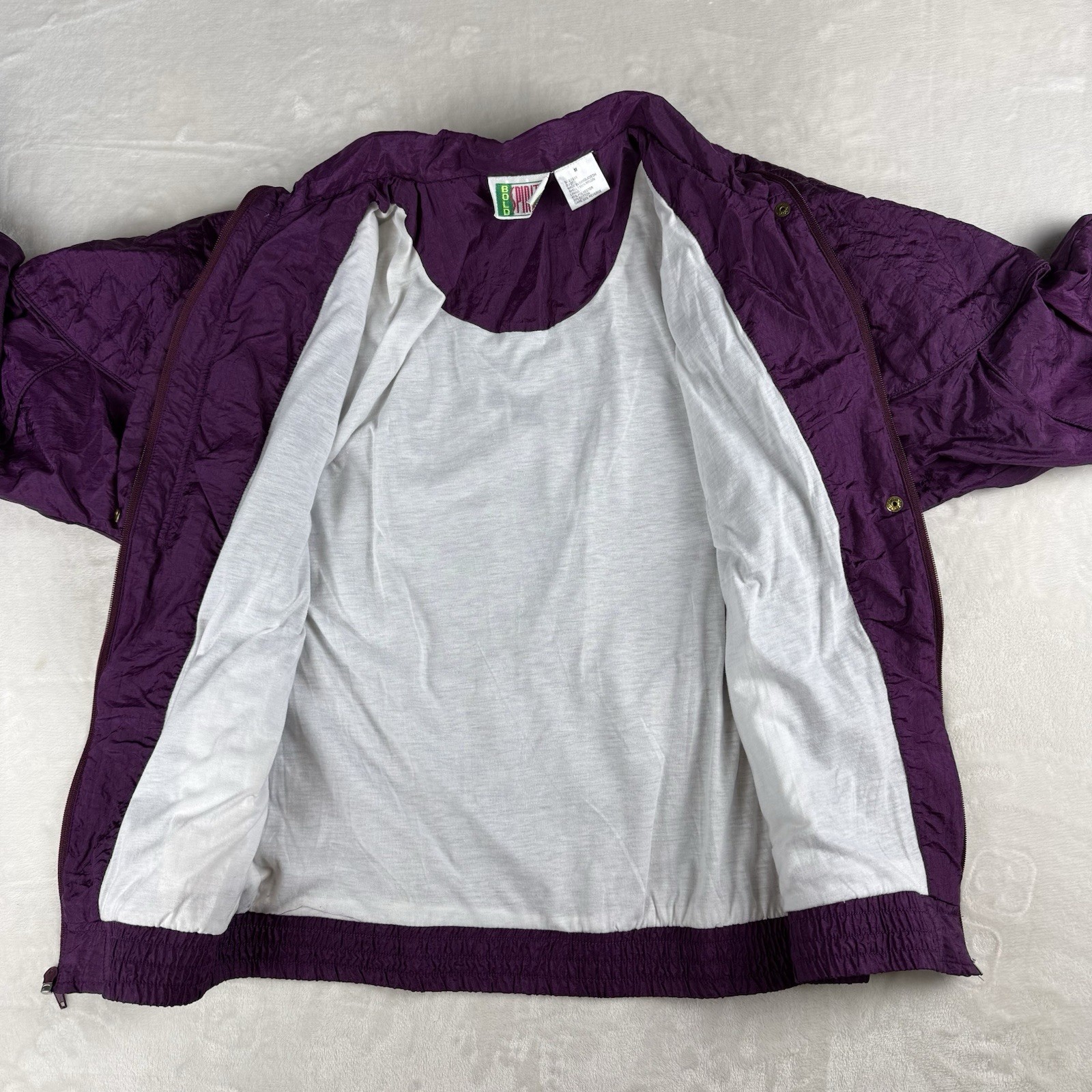 Vtg 90s Nylon Windbreaker Track Suit Set Womens M Purple Bold Spirit Retro Chic