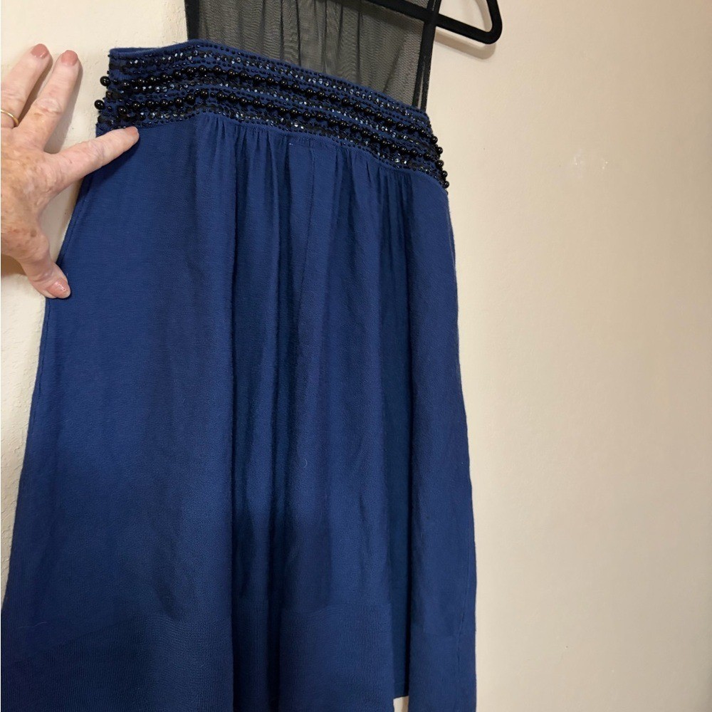 Vintage Tracy Reese New York Navy Blue 100% Merino Wool Smocked Dress Y2K