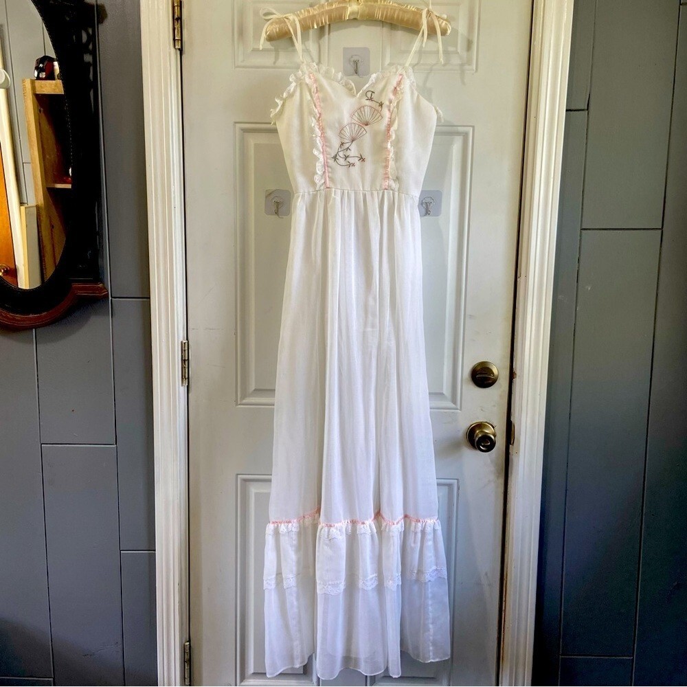 Vintage Candi Jones Floral Embroidered Lace Slip Dress Size 7 Prairie Cottage