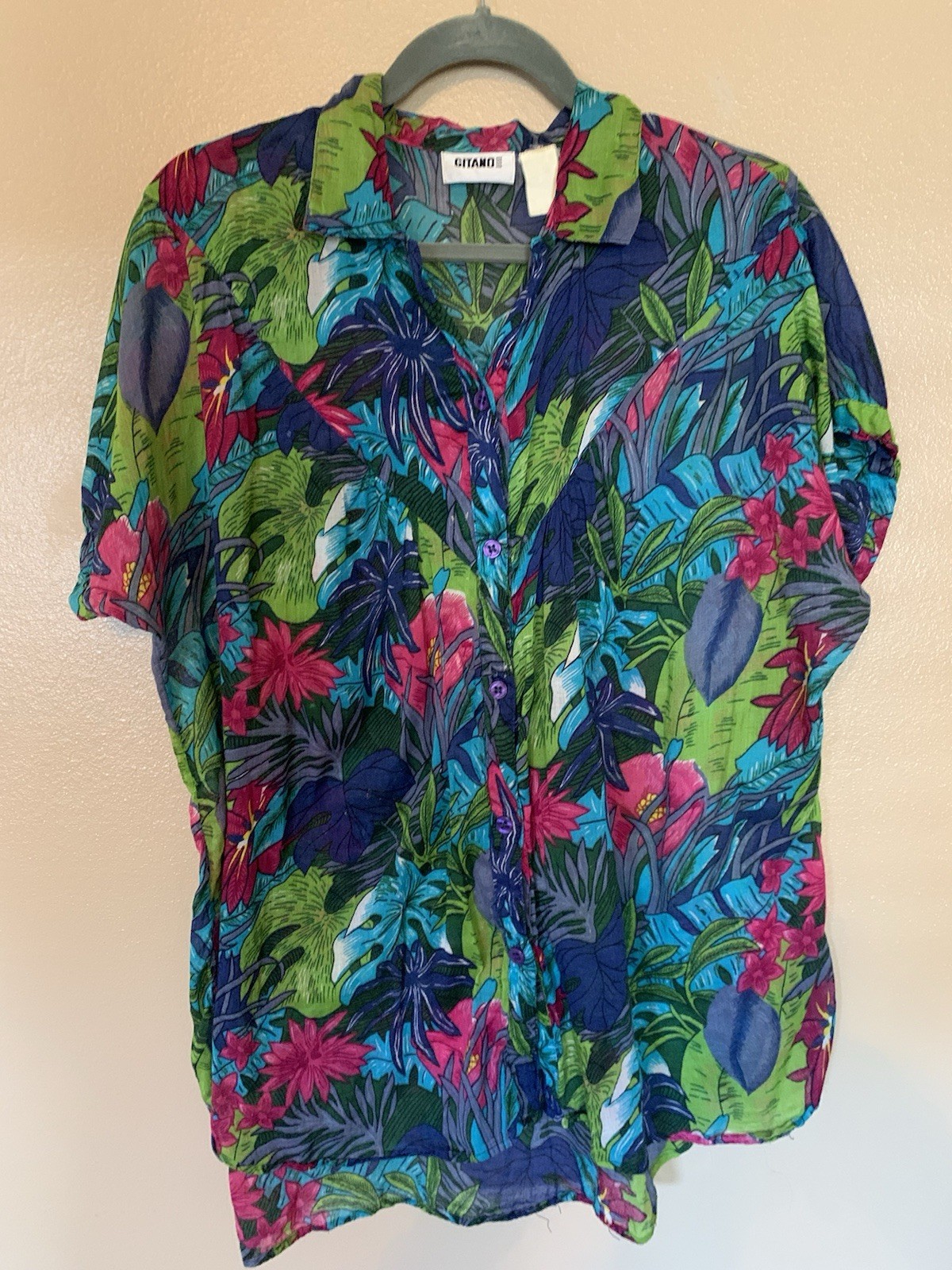 Vintage Gitano Lightweight Oversized 80’s Tropical Print Top Size XL