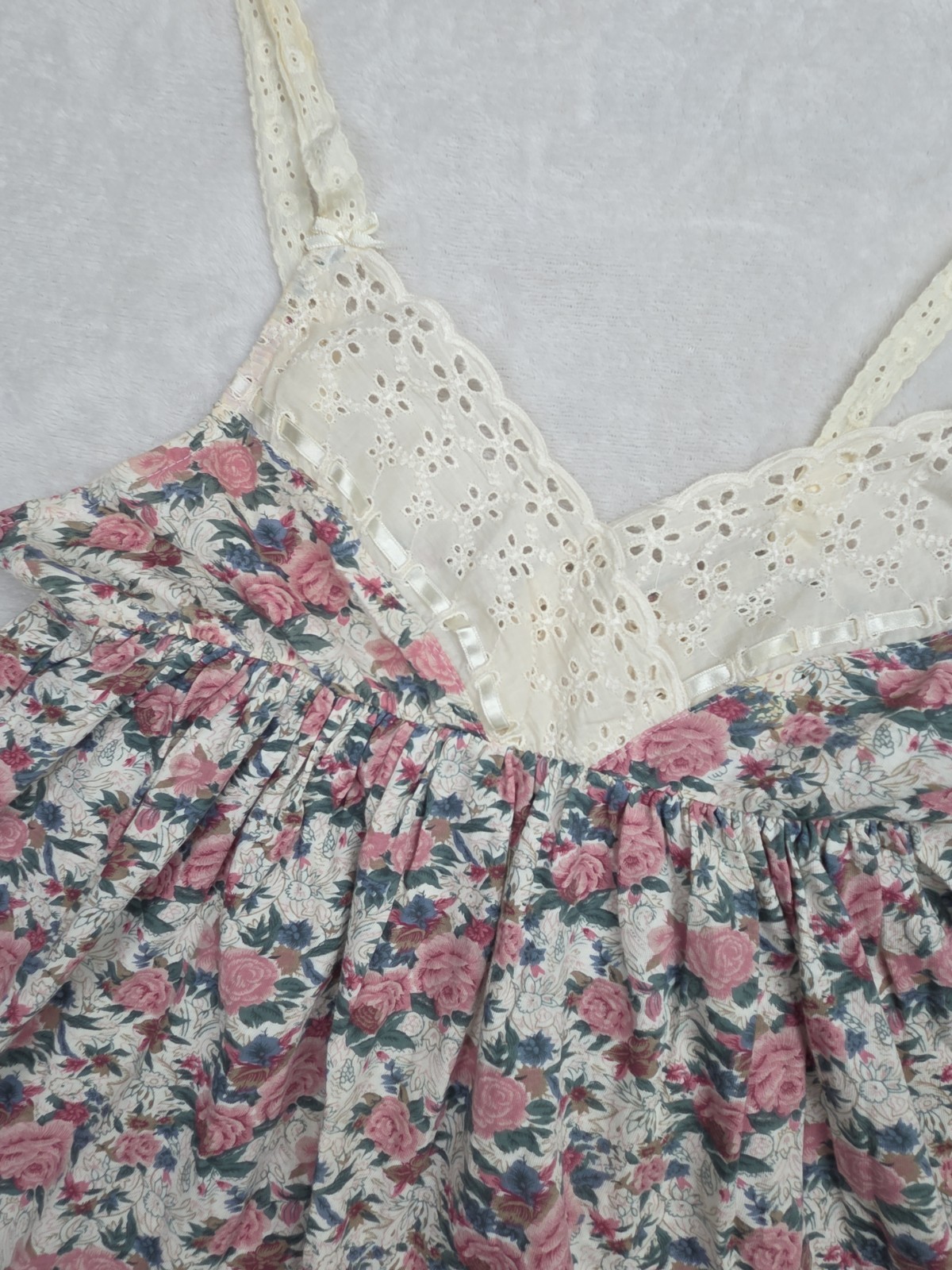 Vtg 90s Cottage Rose Romantic Eyelet Lace Victoria Secret Babydoll Nightgown M