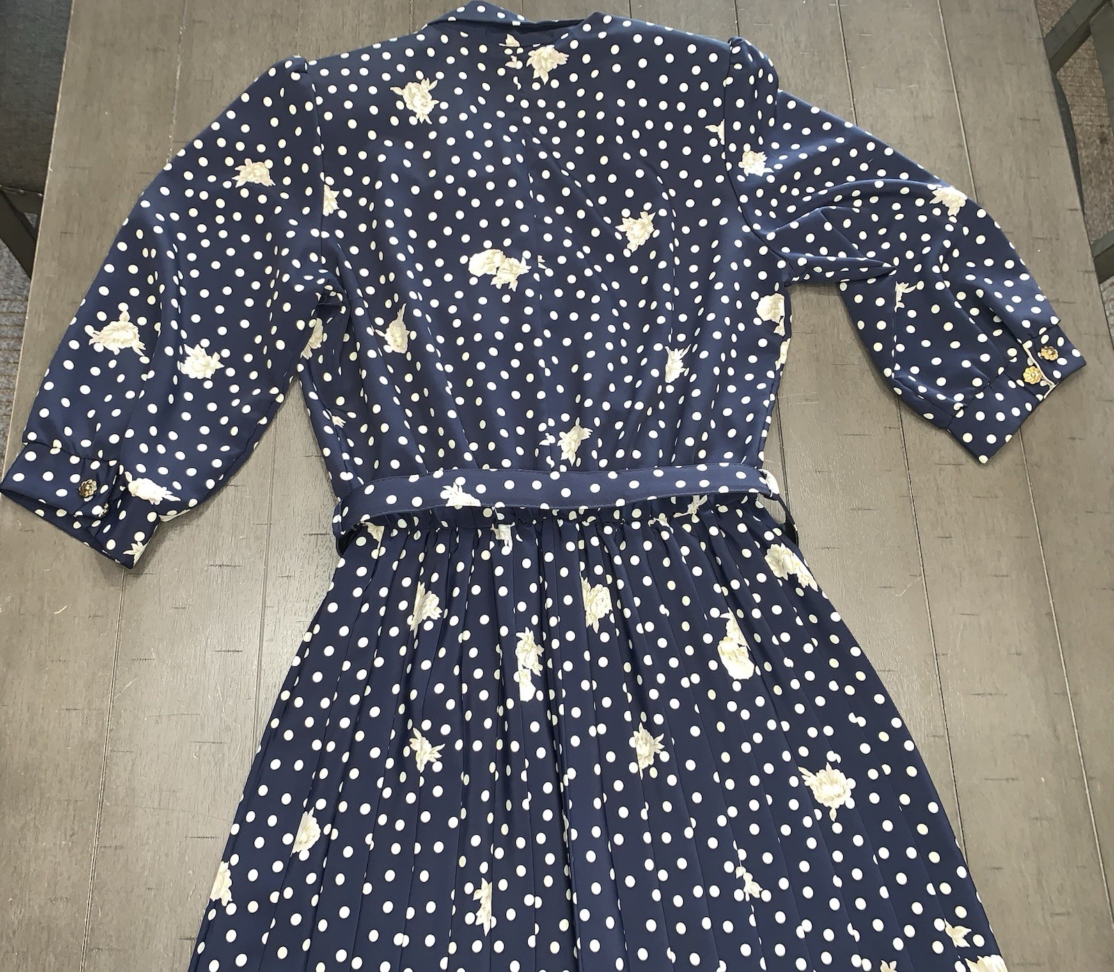 B7 80s SZ 12 BRELI ORIGINALS SILKY BELTED DRESS NAVY FLORAL PAD SHOULDER PLEATED