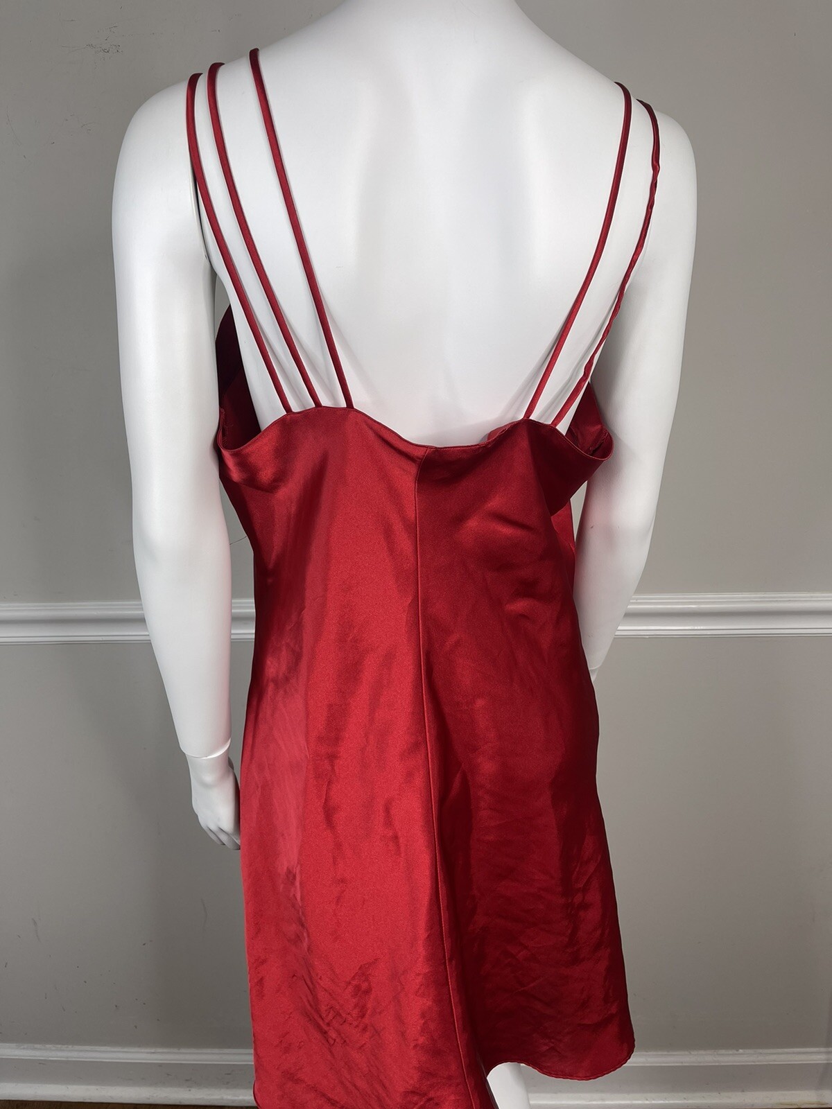 Vintage Kathy Ireland intimates Nightgown Dress Red satin Large sexy Y2k