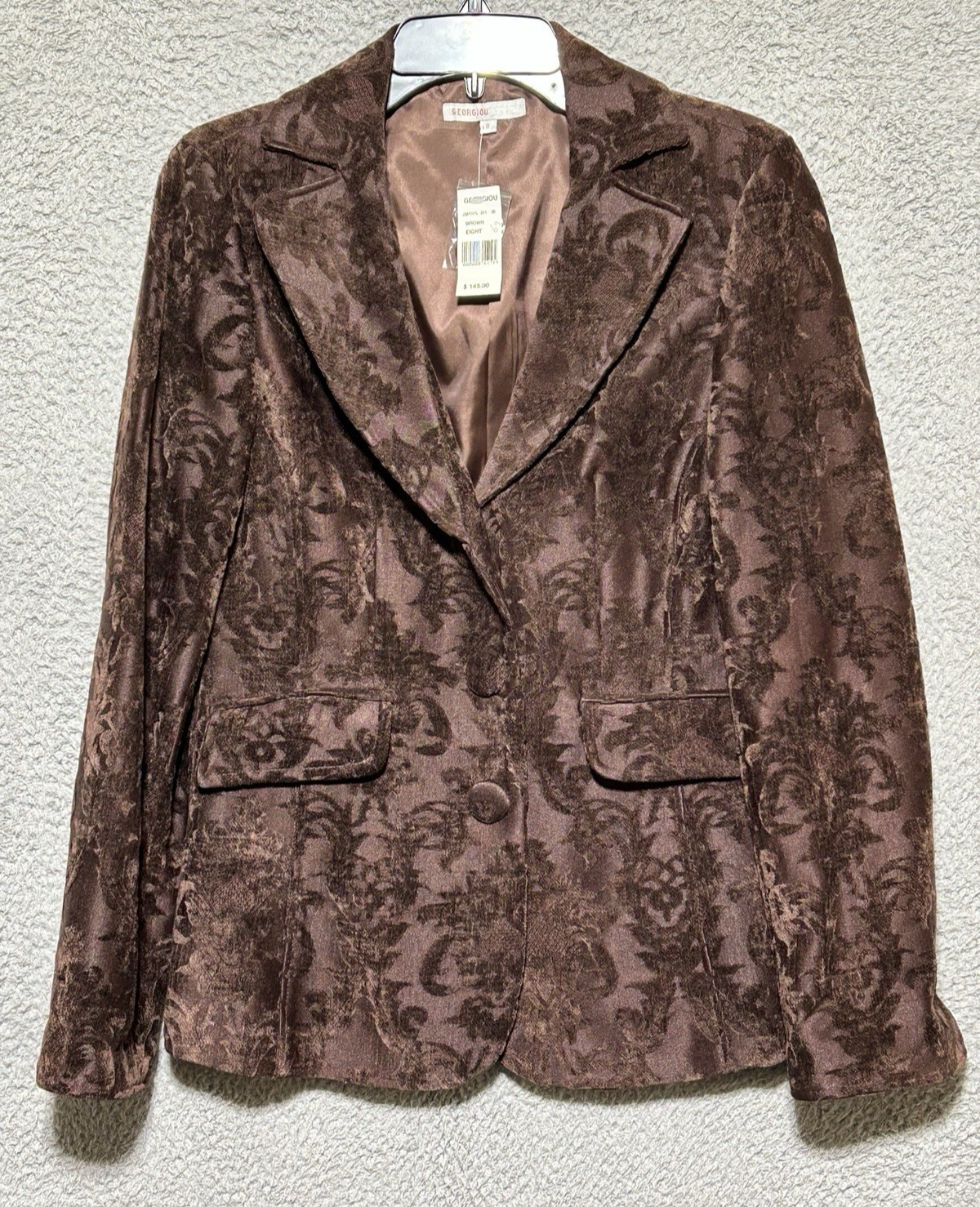 Georgiou Studio Crushed Velvet Paisley Jacket Espresso Brown Y2K Goth Glam Sz 8