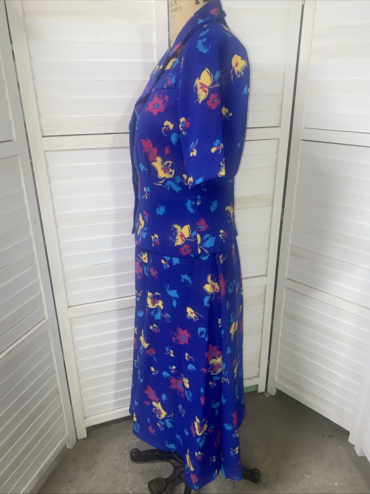 Vintage 80s JOHN RICHARD Dress Set Skirt Blouse Blue Floral Juniors 9/10 Medium