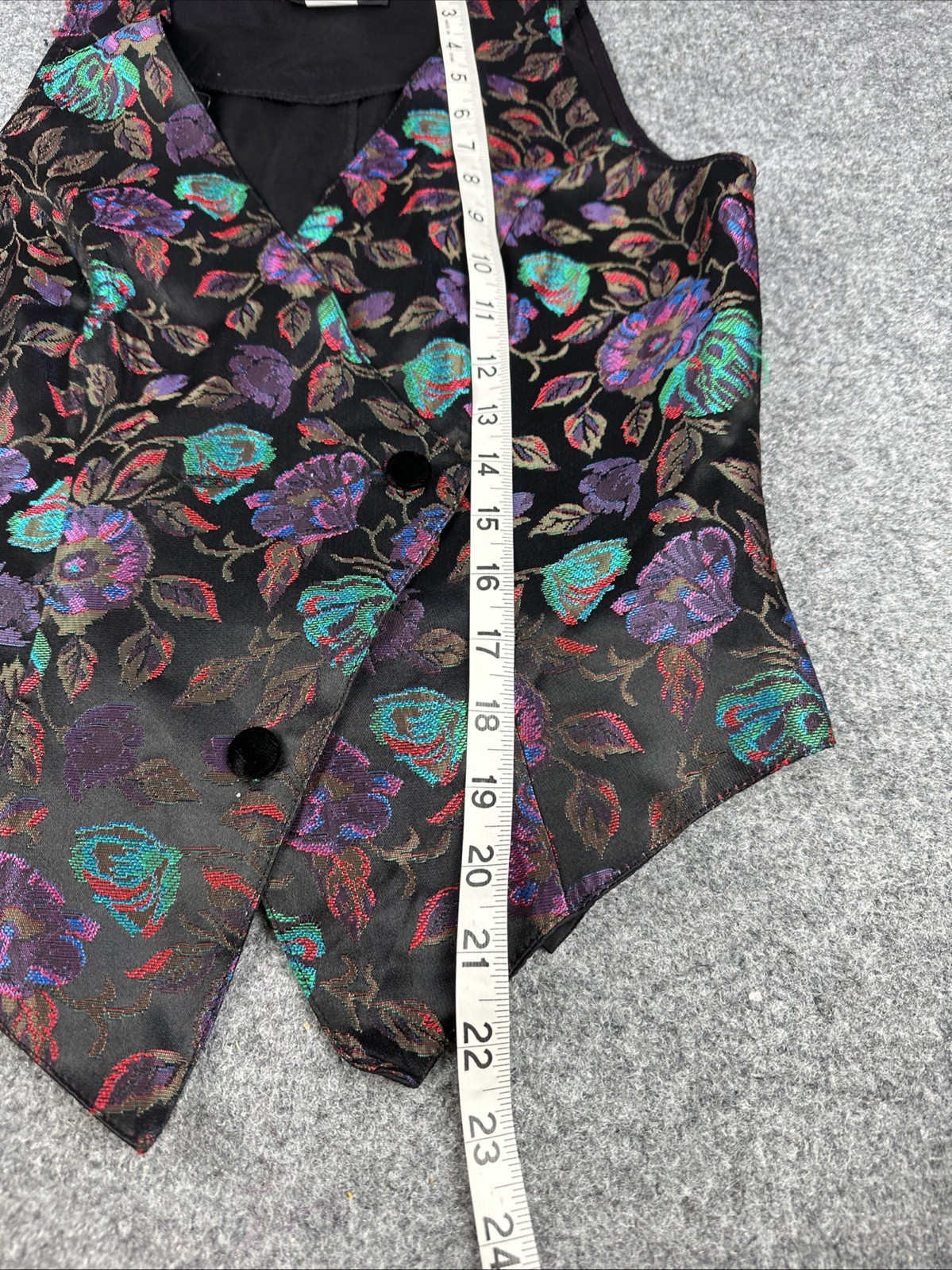 VTG 80s WRAPPER Floral Brocade Multicolor Holographic Tapestry Vest USA Women S