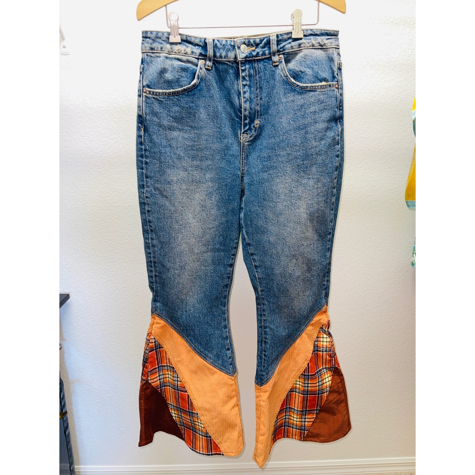 Free People Flashback Flare Jeans Patchwork Festival Western Sz 31