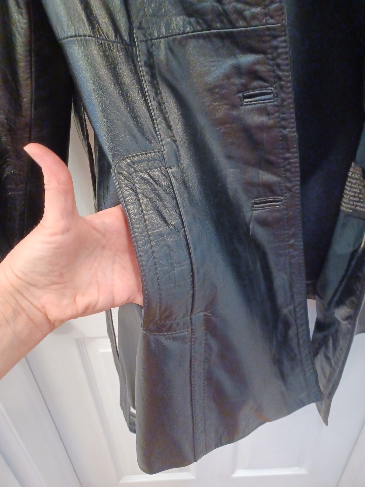 VINTAGE The Tannery Long Leather Jacket Trench Coat Black 1970s