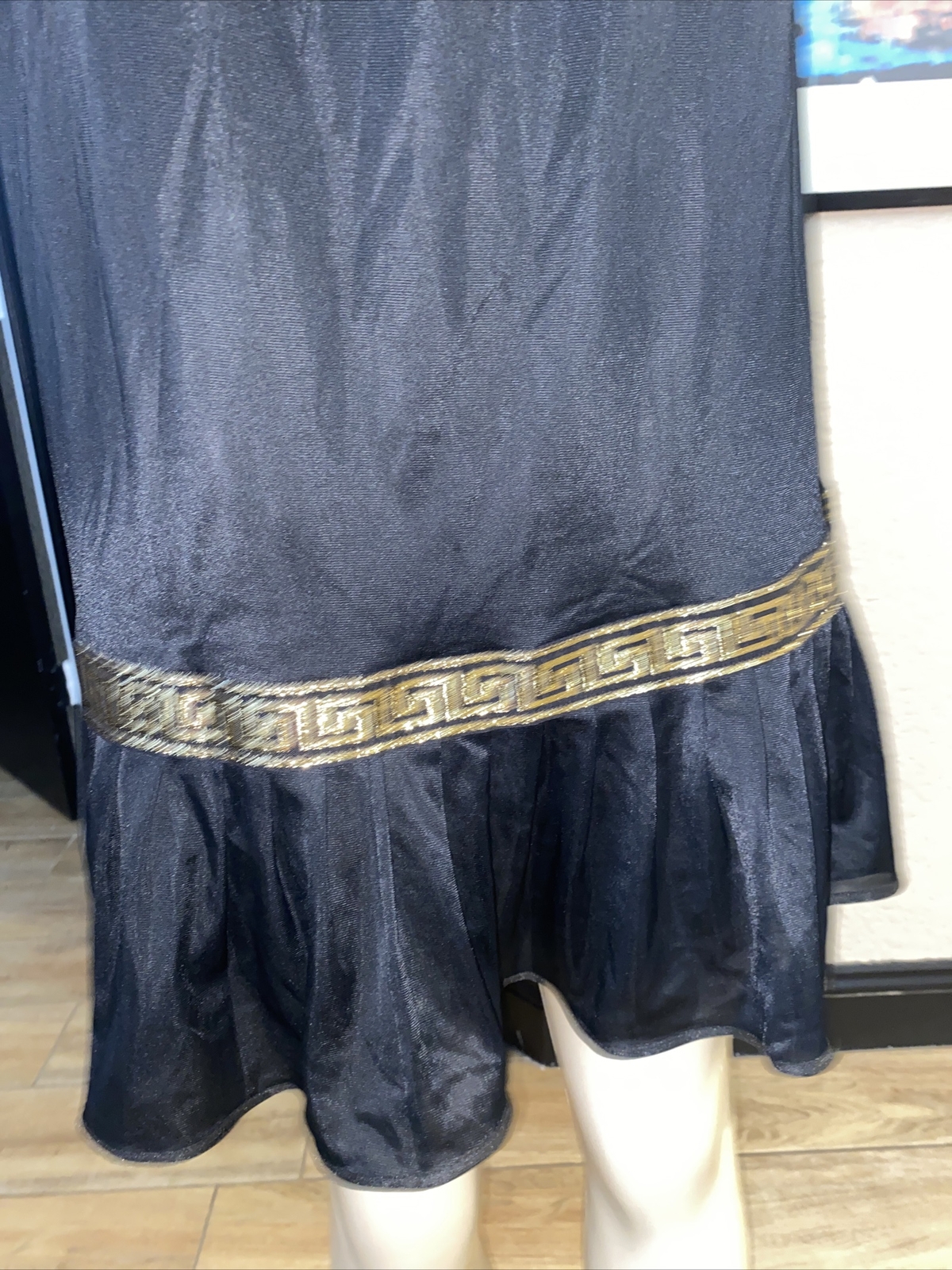 VTG Pinehurst Lingerie Greek Key Gold Metallic Trim Black Nightgown Rare LG PK1