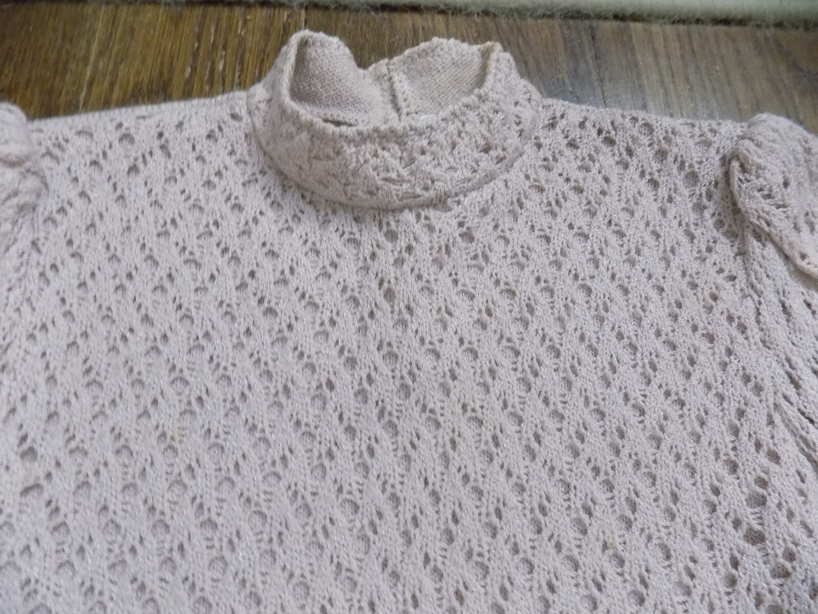 Vtg Dana Hogan Crochet Knit 2 pc Set Mock neck Sweater & 24″ W Skirt Lilac FAB!
