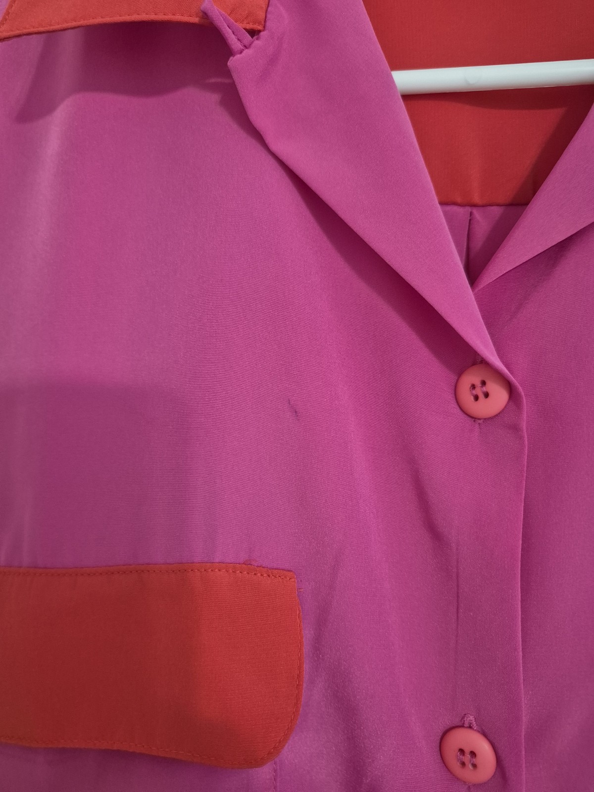 Vintage 80s Diane Von Furstenberg Colorblock Shirt Top Pink Red Yellow Sz 10 M