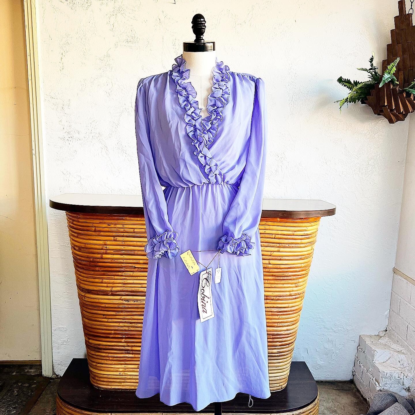 DEADSTOCK LAVENDER CHIFFON Crepe 1970’s 70s Vintage Sheer Ruffled Day Dress 14 L