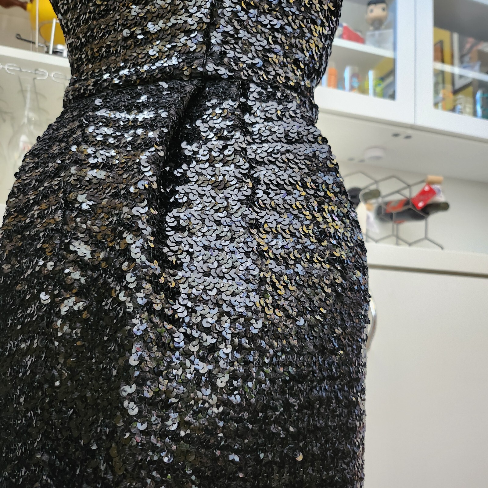 Vtg 1950s 1960s Smart Miss Black Sequin Gown Tulip Maxi Dress XS VLV