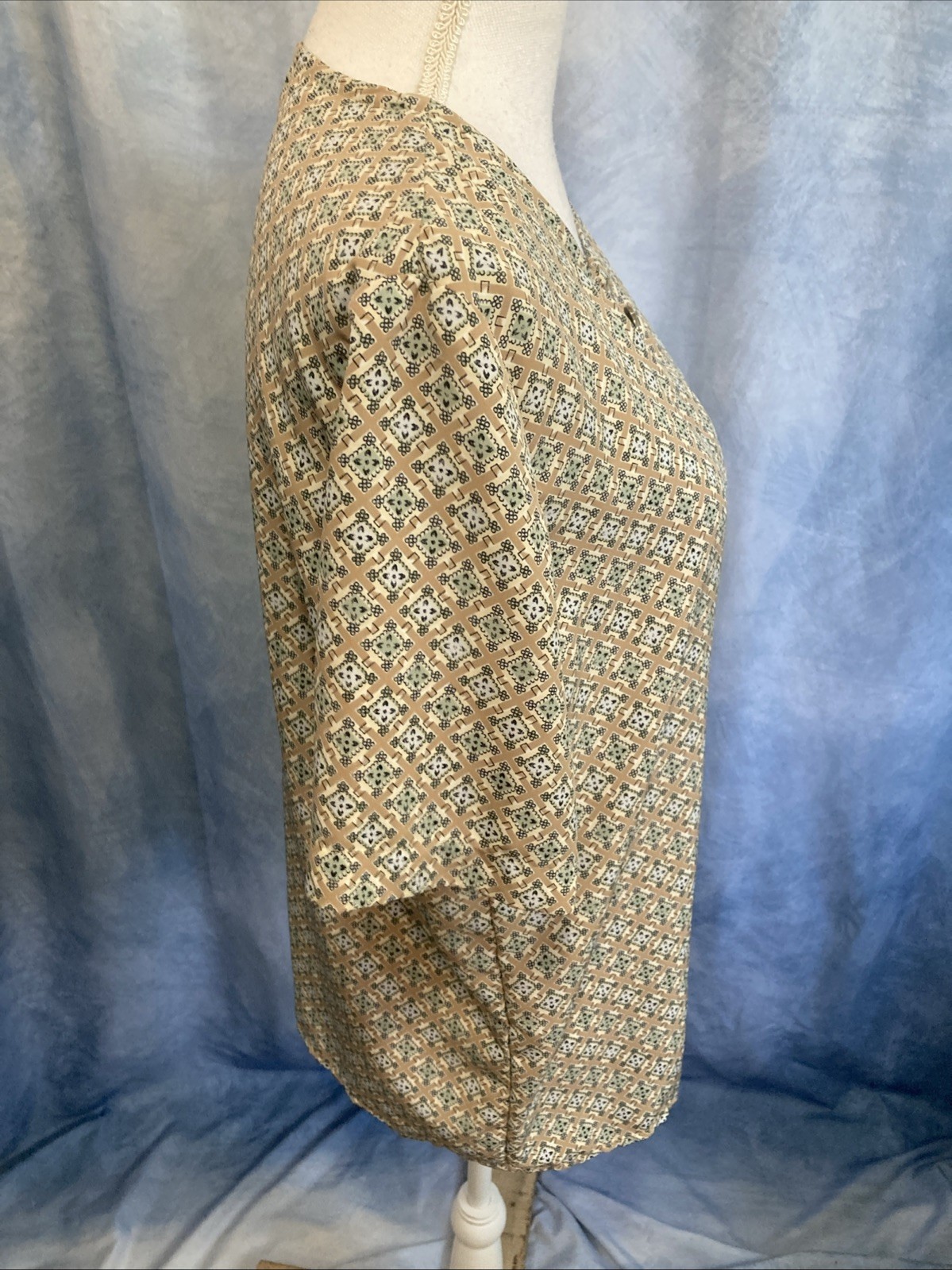 Vtg 90s Notations Geometric Tile Blouse Earth Tone Mod Career Shell Top Retro