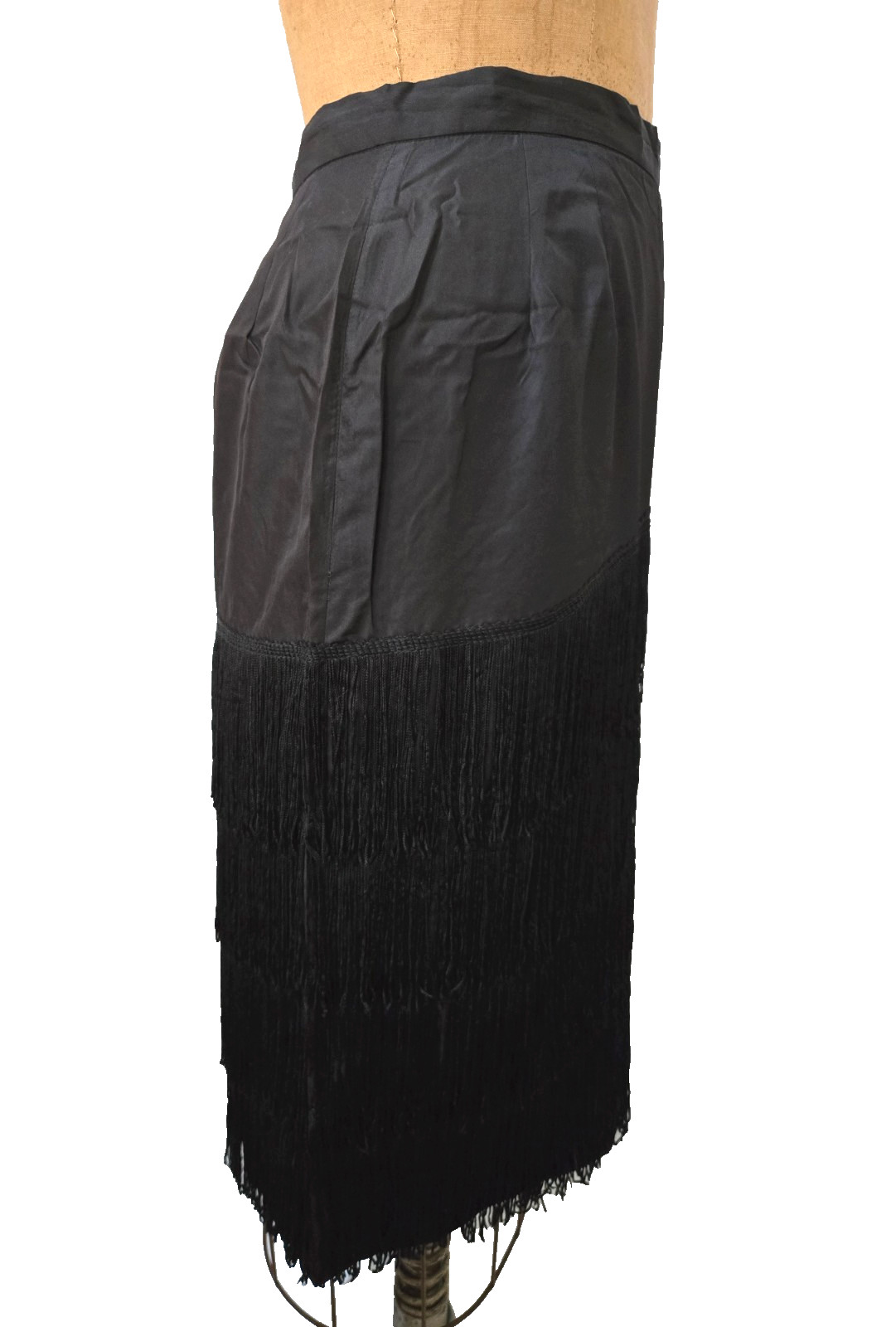 Vtg 80s Black Pencil Skirt Layered Fringe New Wave Retro Club Rockabilly Pinup 8