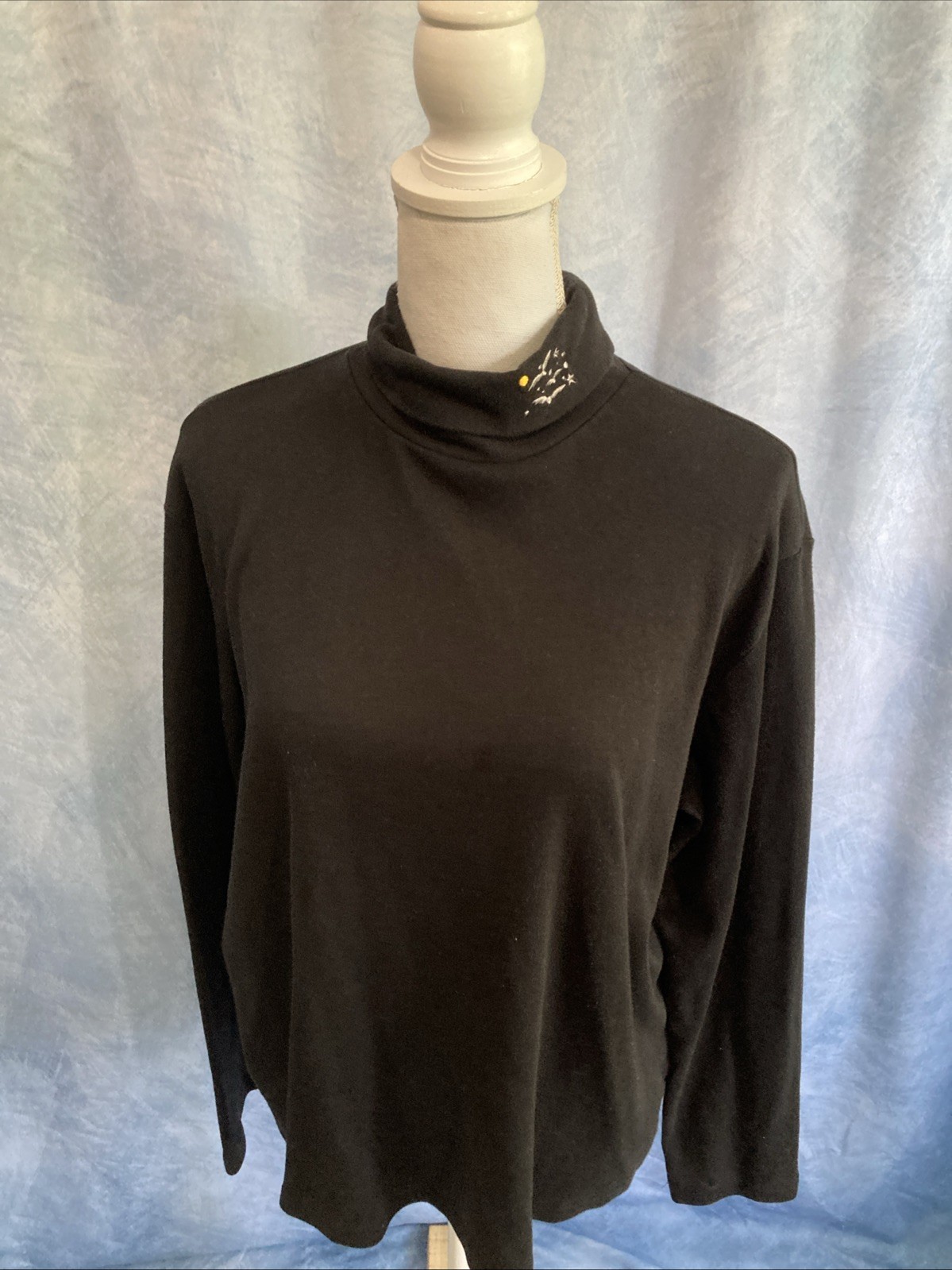 Vtg 90s Whimsigoth Halloween Turtleneck Embroidered Bats Moon Womens XL Cotton
