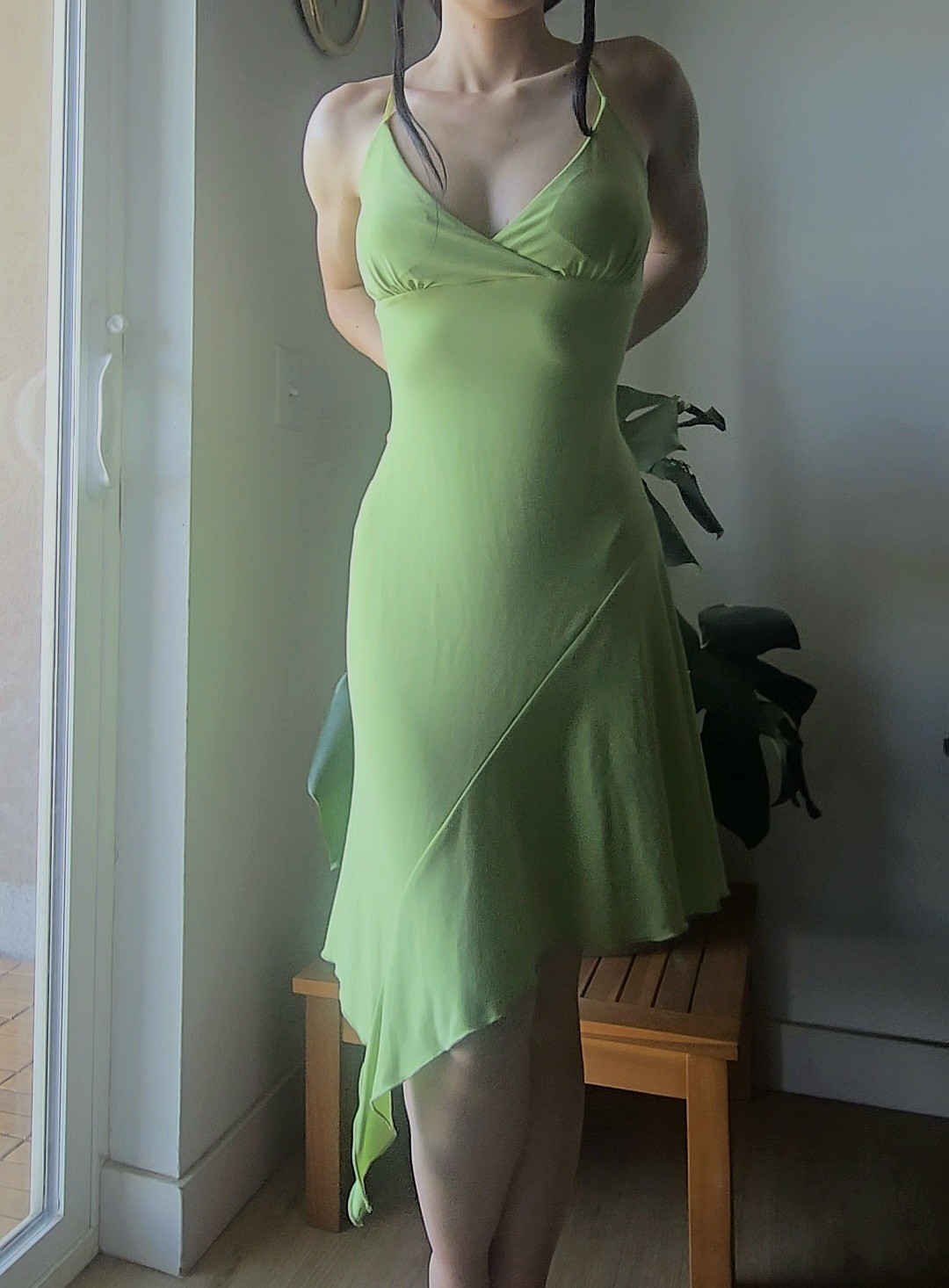 RARE Vintage 2000s Fairycore Whimsy Silk Chiffon Asymmetrical Light Green Dress
