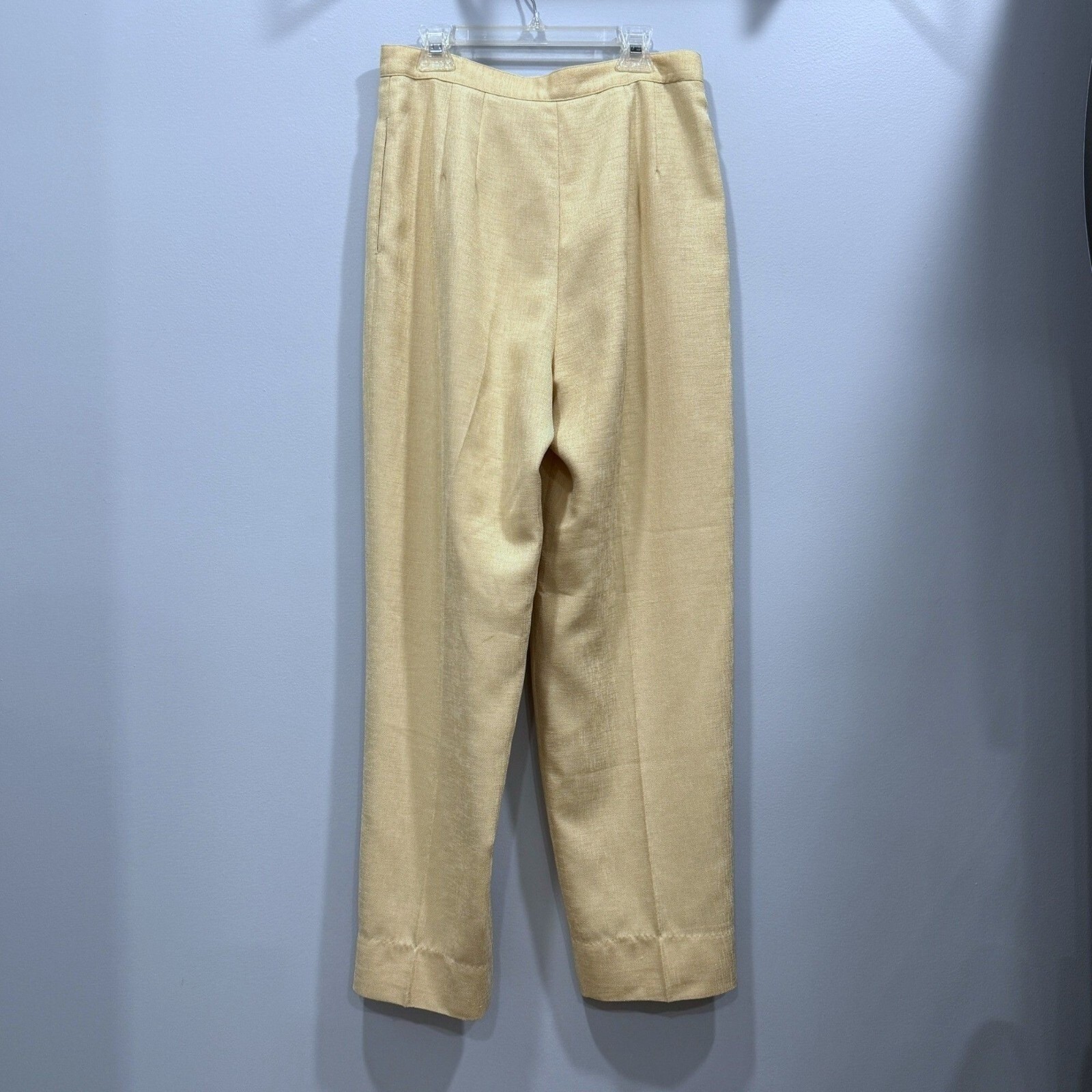 VTG Kasper 2PC Pant Suit Linen Look Pleated Lined Pockets Yellow Career Size 6P