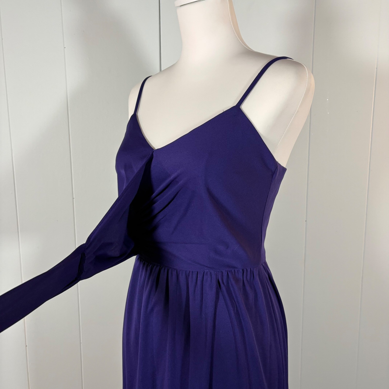 70s Purple Maxi Dress Women’s XS Sleevelsz V-Neck Faux Wrap Retro Boho Hippie