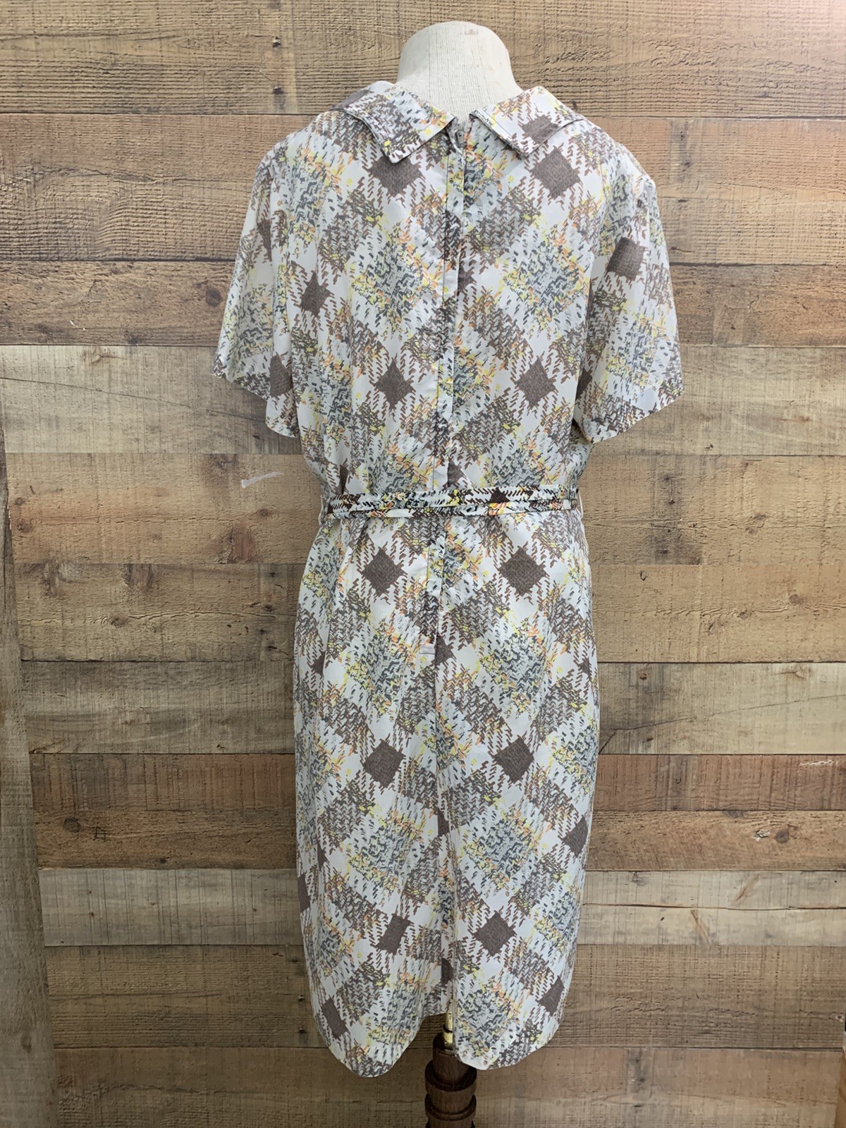 Vintage 1960s 1970s Mod Geometric Belted Dress 48”Bust /44” Waist