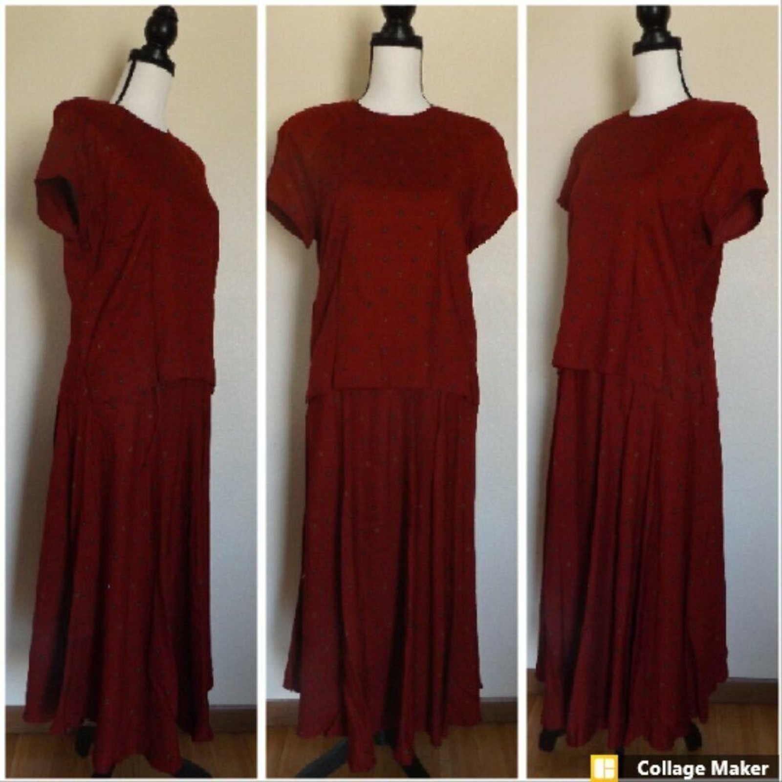 Vintage J.G. Hook Women’s Size 10 Burgundy Paisley Print Rayon Blouse Skirt Set