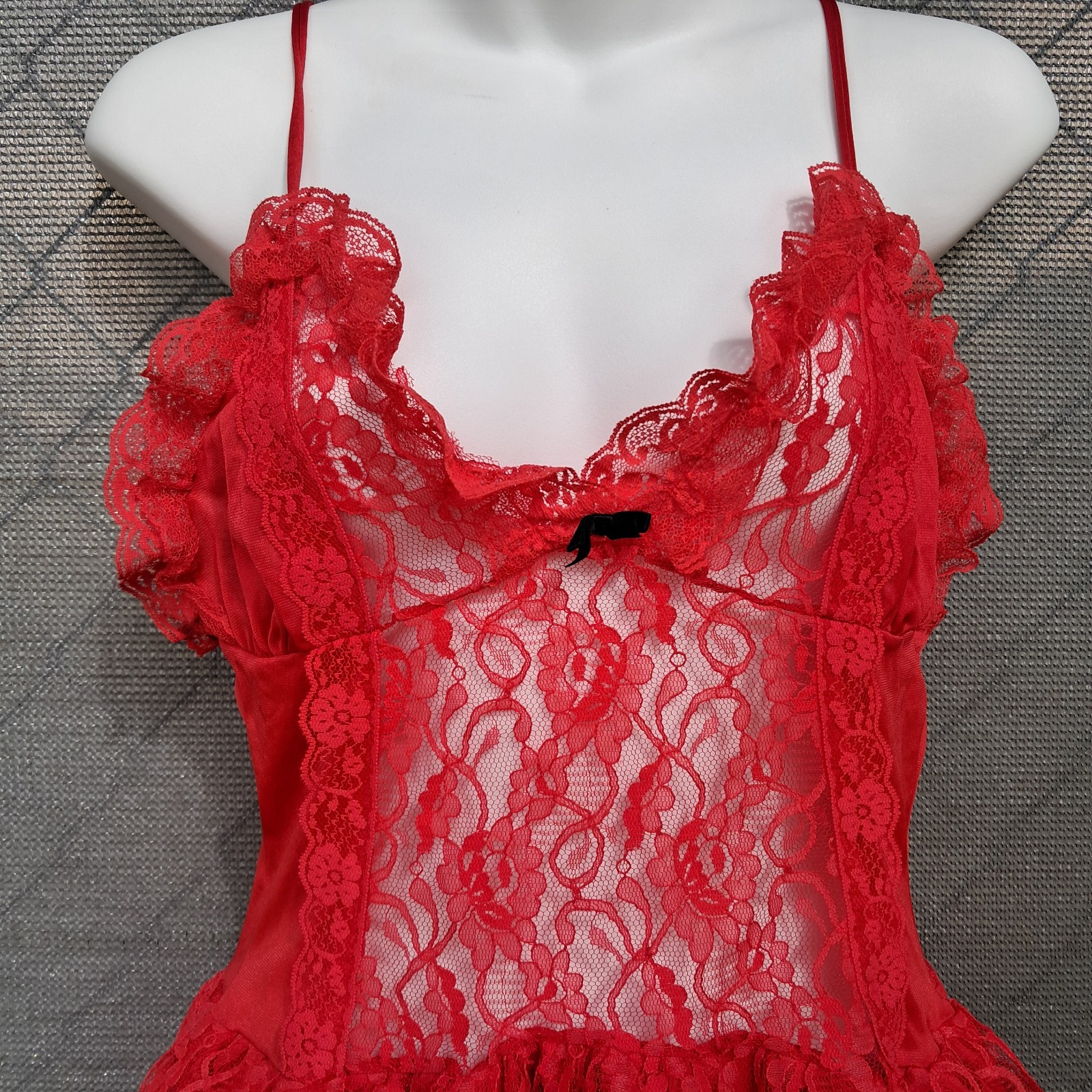 Traffic Jam Vintage 1990s Nylon Red Lace Teddy Women’s Small With Train