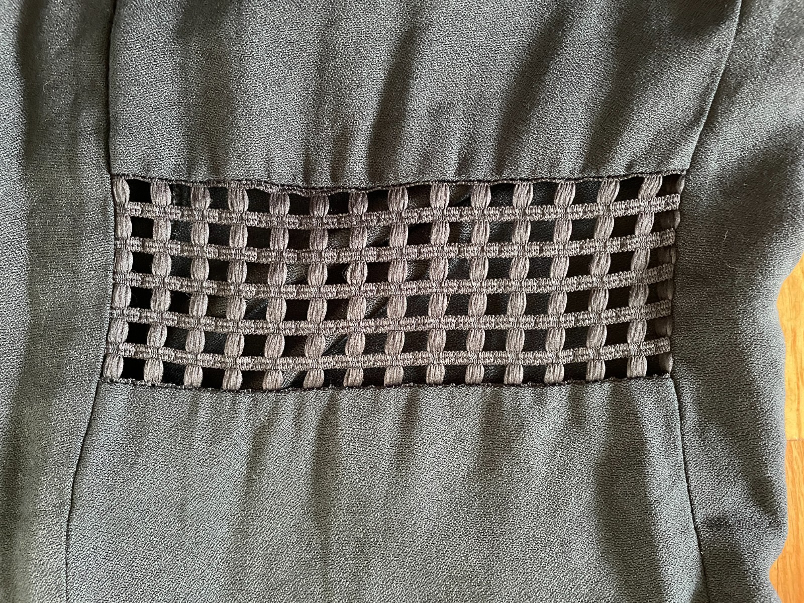 Vtg Positive Influence Long Open Cardigan Lattice Trim at Waist Womens XL Black