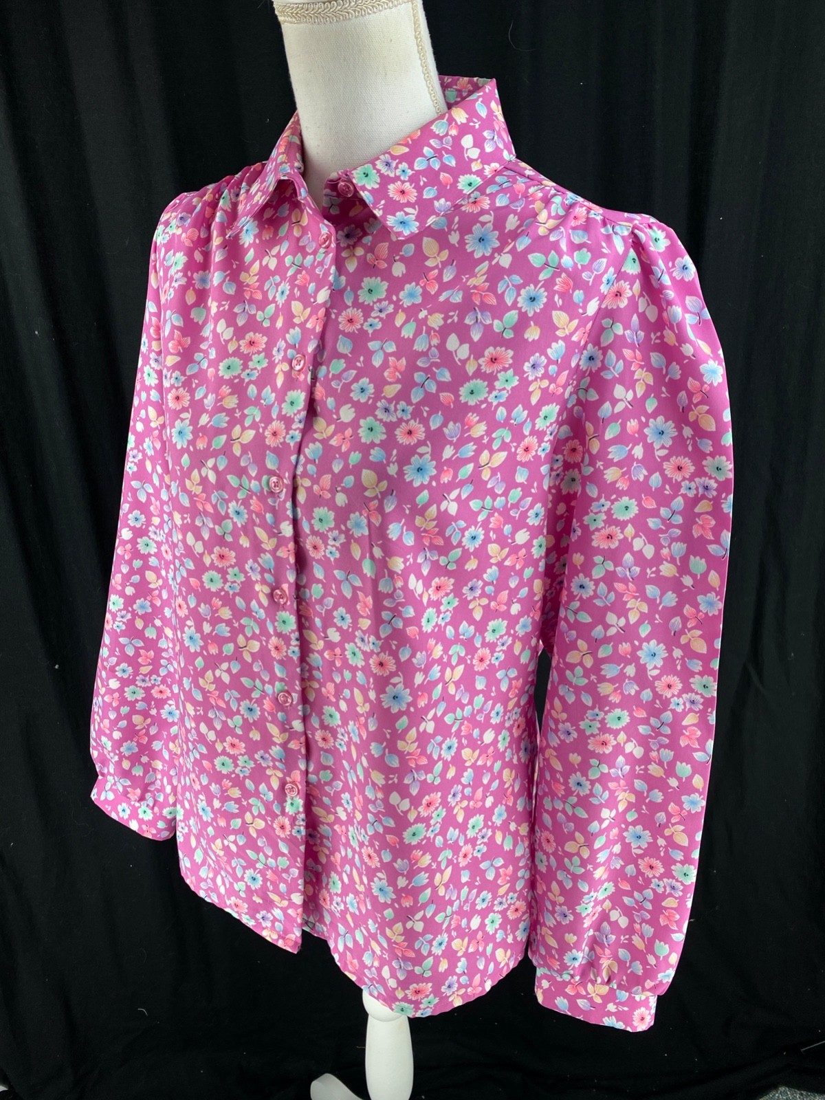 Lady Arrow Mistique Vtg 70s Floral Spring Boho Button Blouse Art Wear Hippie