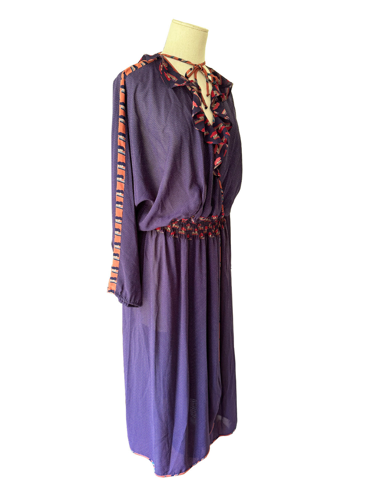 DIANE FREIS Vintage Blouson Dress Georgette Faux Wrap Prints Ruffle Accents O/S